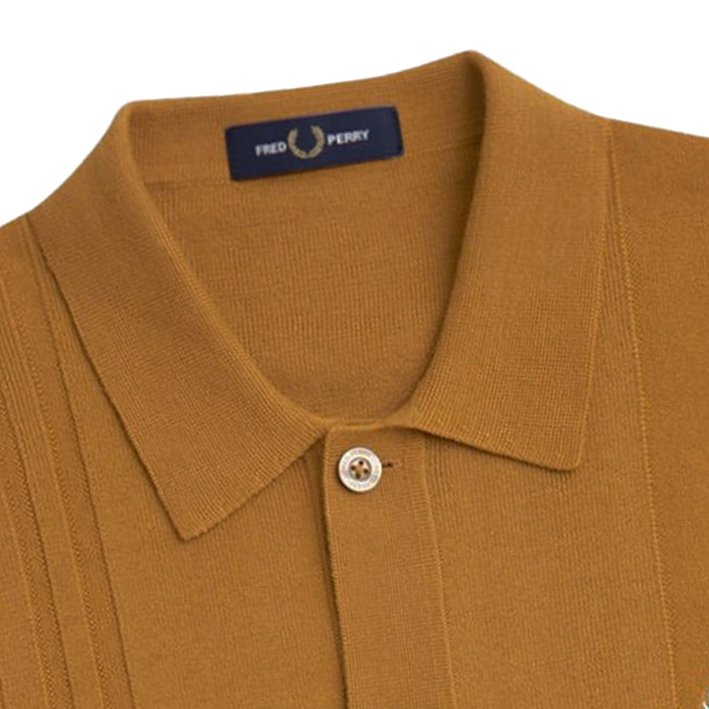 Fred Perry Button Through Knitted Shirt - Dark Caramel