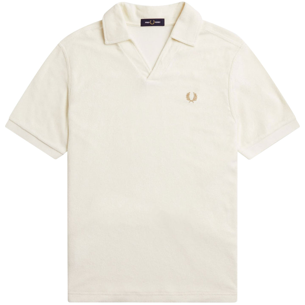 Fred Perry Open Collar Towelling Polo Shirt - Ecru