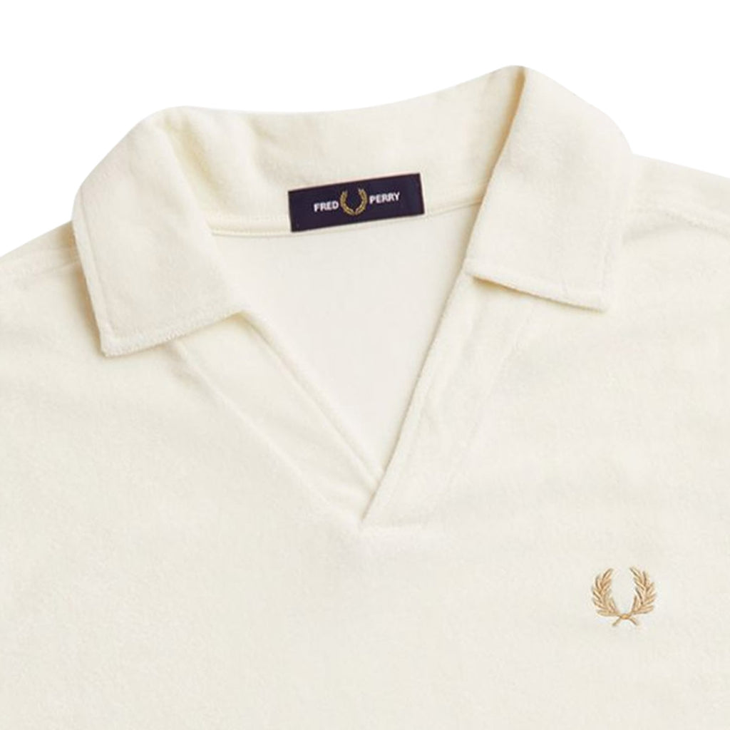 Fred Perry Open Collar Towelling Polo Shirt - Ecru