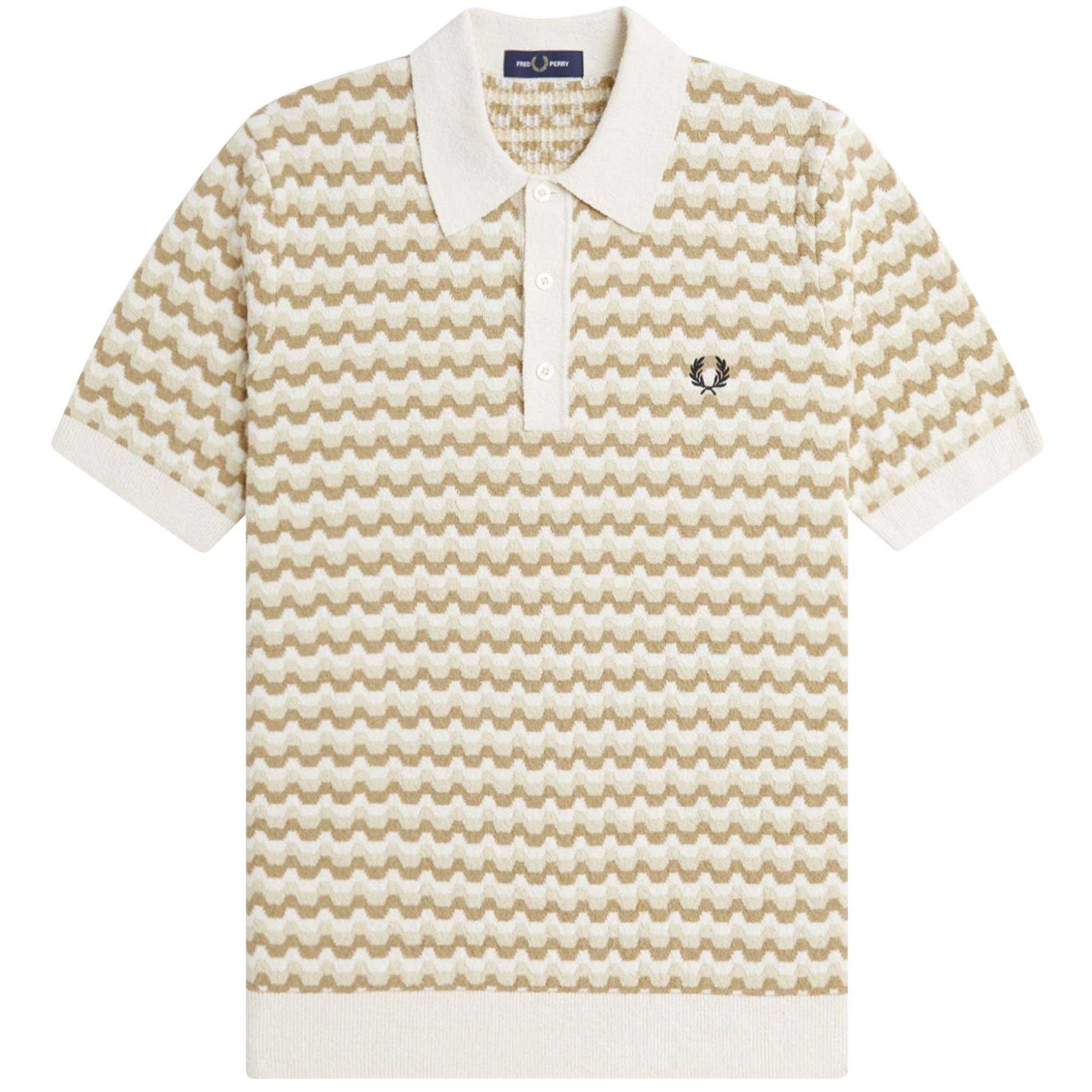 Fred Perry Boucle Jacquard Knitted Polo Shirt - Ecru
