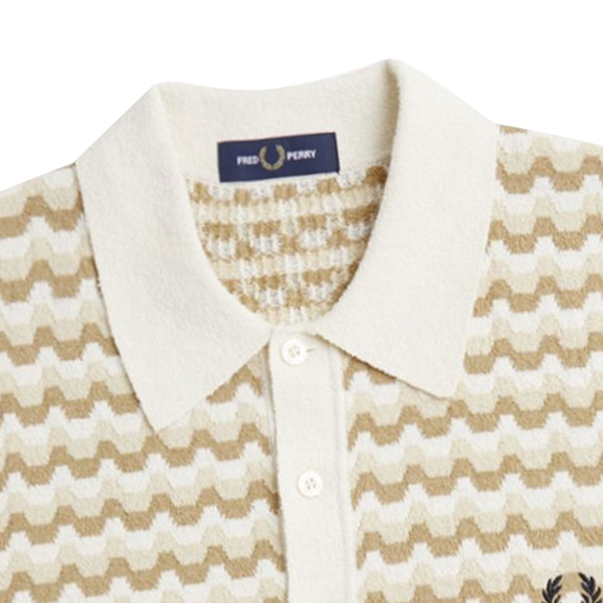 Fred Perry Boucle Jacquard Knitted Polo Shirt - Ecru