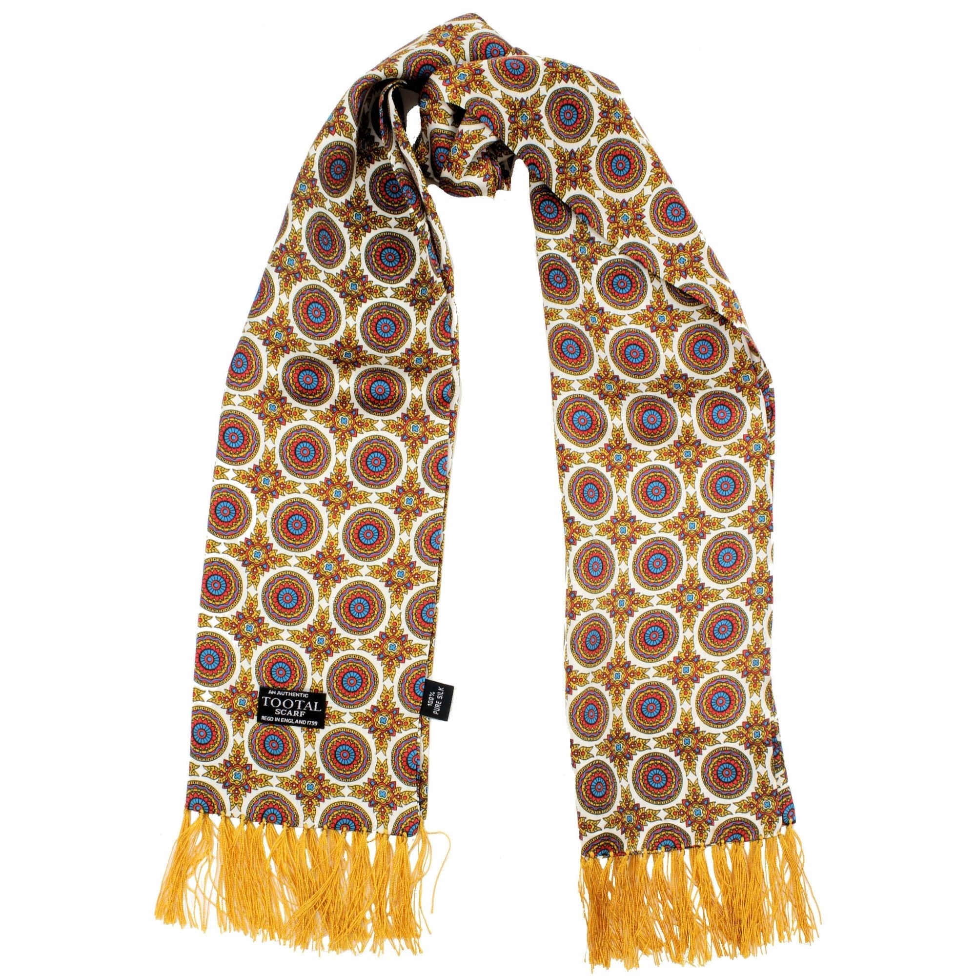 Tootal Scarves Wheel Design Silk Scarf - Golden