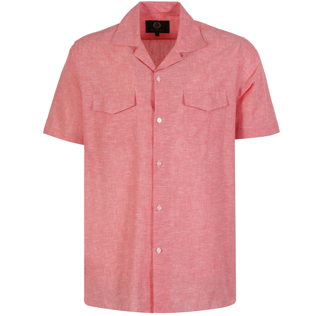 Viyella Short Sleeve Linen Shirt - Raspberry