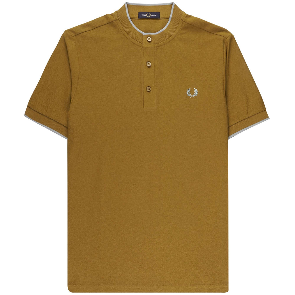Crepe Pique Henley Polo Shirt - Dark Caramel