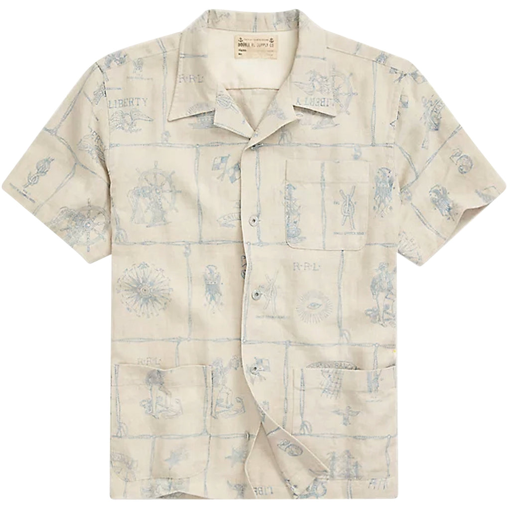 RRL by Ralph Lauren Print Indigo Linen Camp Shirt - Ecru