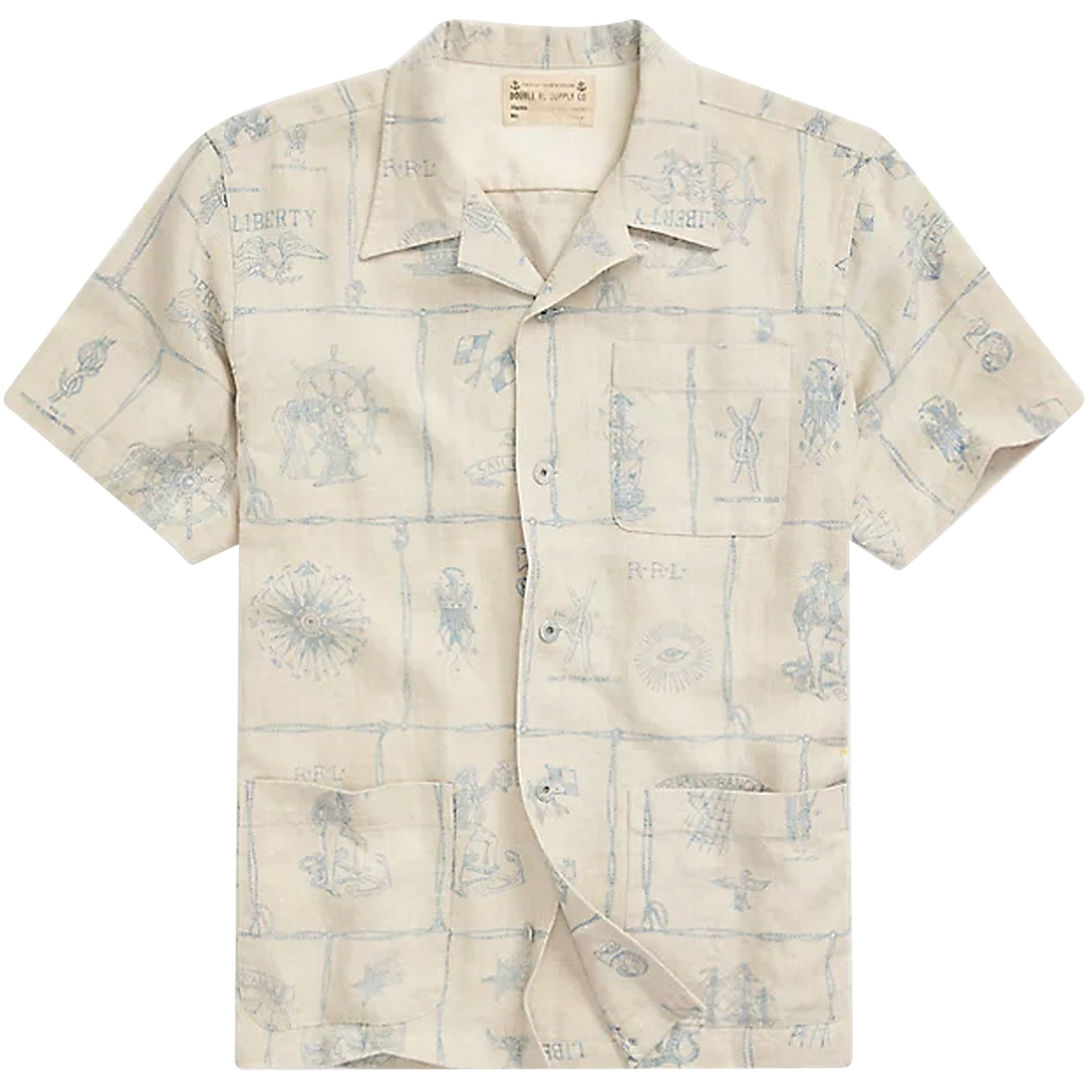 RRL by Ralph Lauren Print Indigo Linen Camp Shirt - Ecru