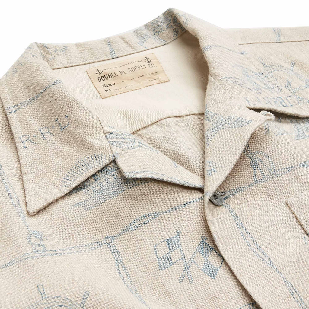 RRL by Ralph Lauren Print Indigo Linen Camp Shirt - Ecru