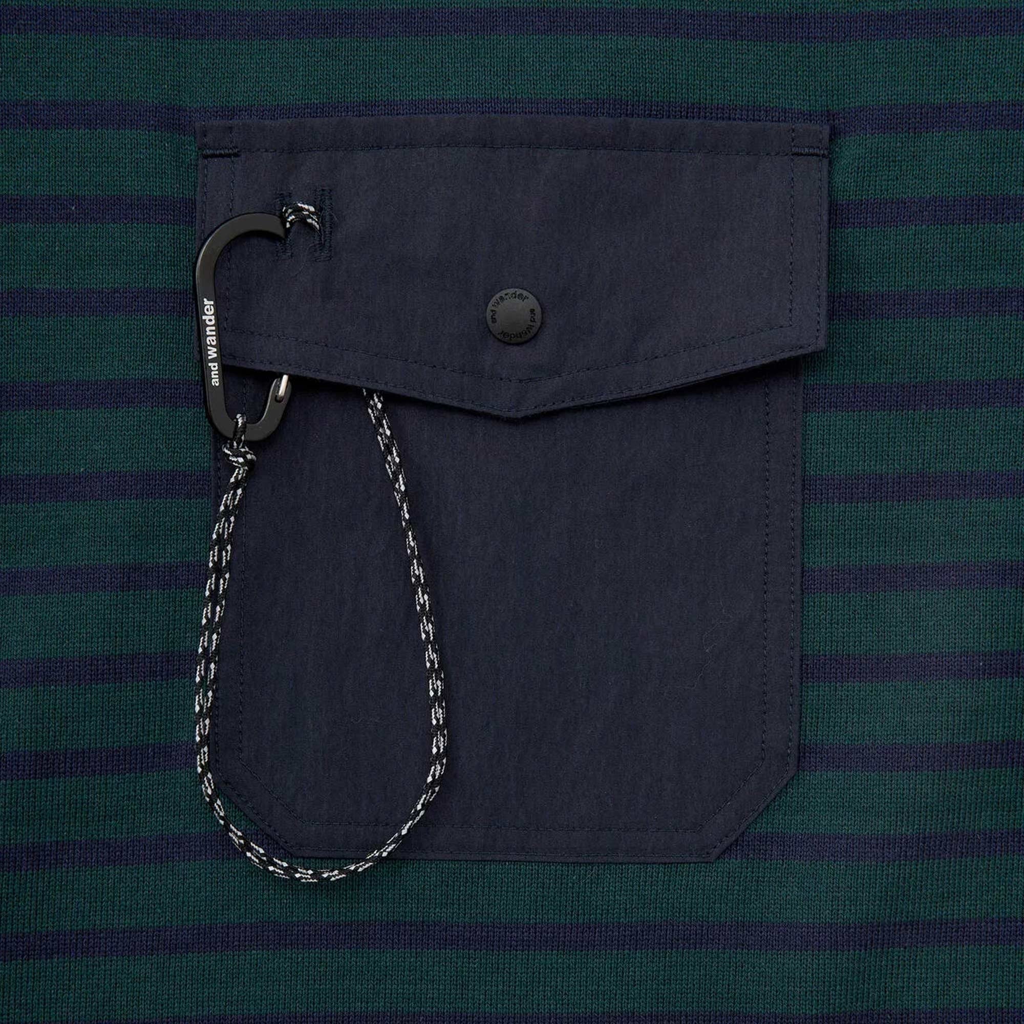 And Wander Striped Short Sleeve Pocket T-Shirt - Green
