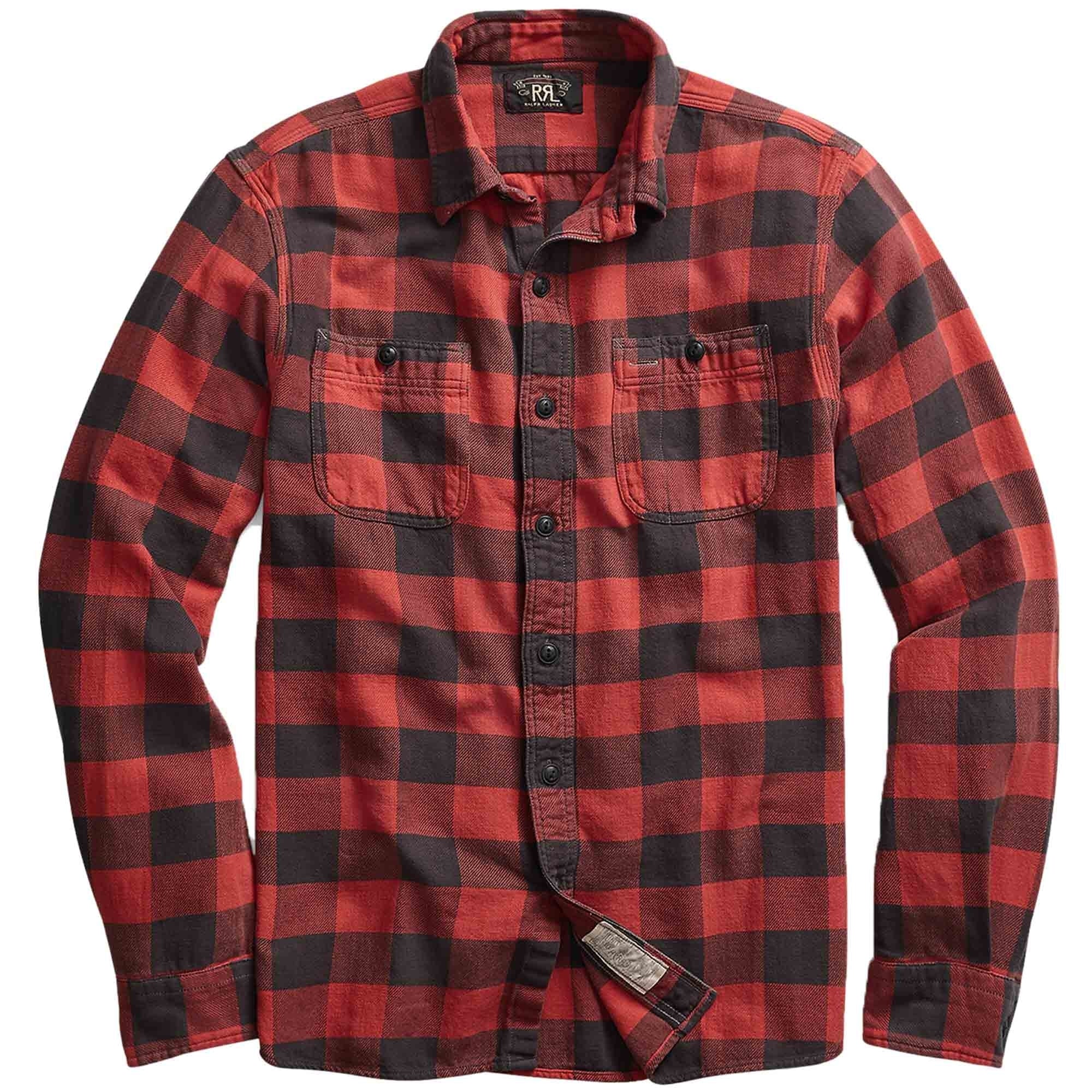 RRL PLAID TWILL WORK SHIRT RED×BLACKサイズＬ RRL by Ralph Lauren Plaid Twill Workshirt - Red and Black