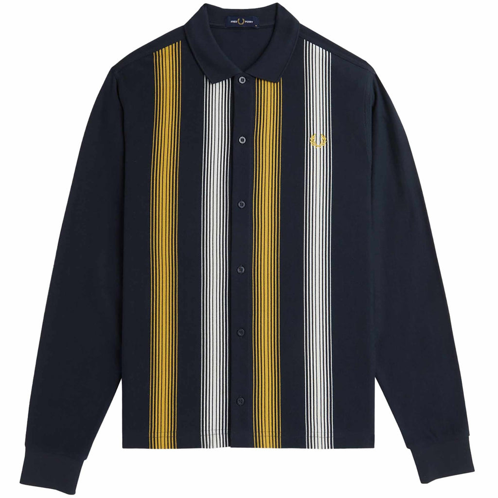 Fred Perry Long Sleeve Striped Polo Shirt - Navy