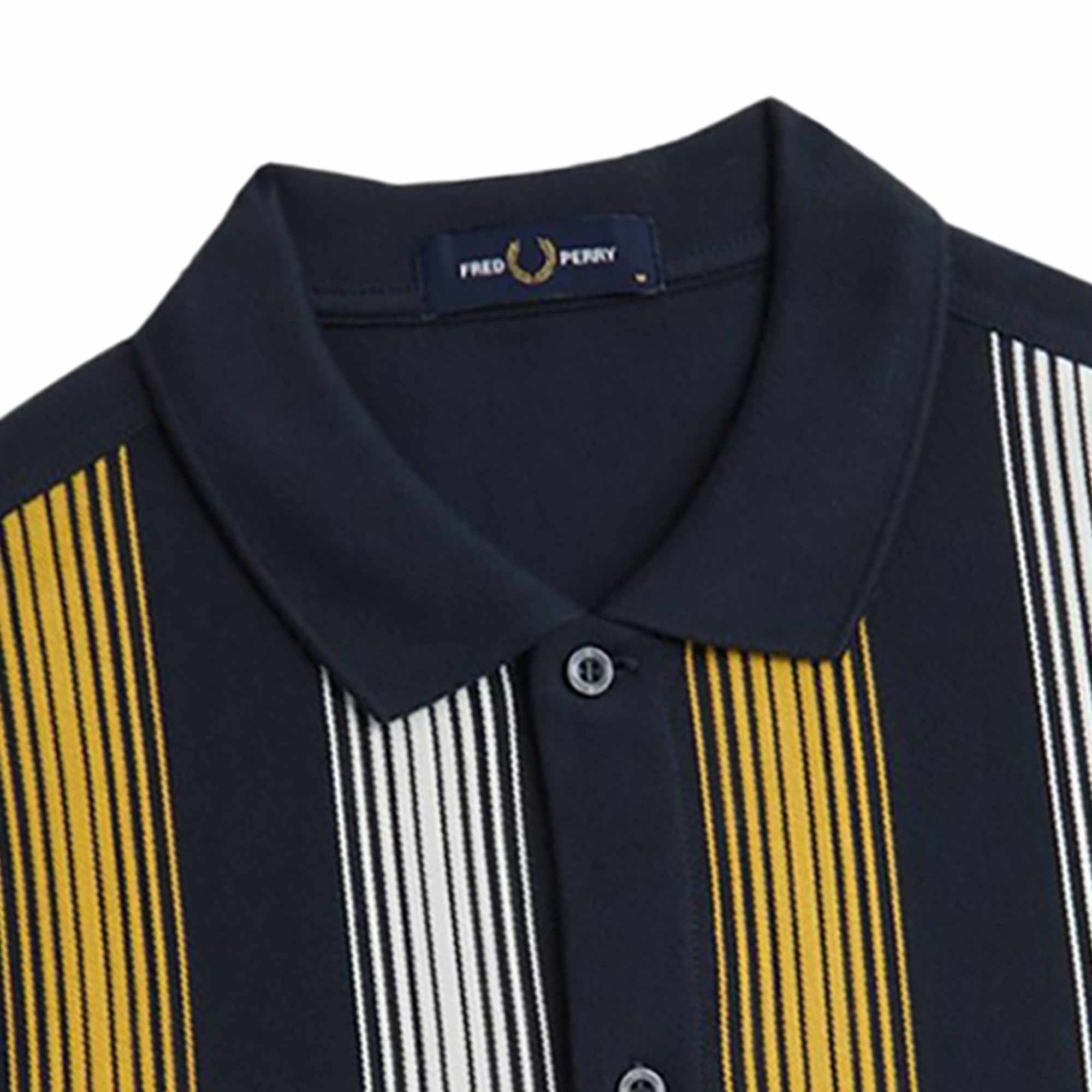 Fred Perry Long Sleeve Striped Polo Shirt - Navy