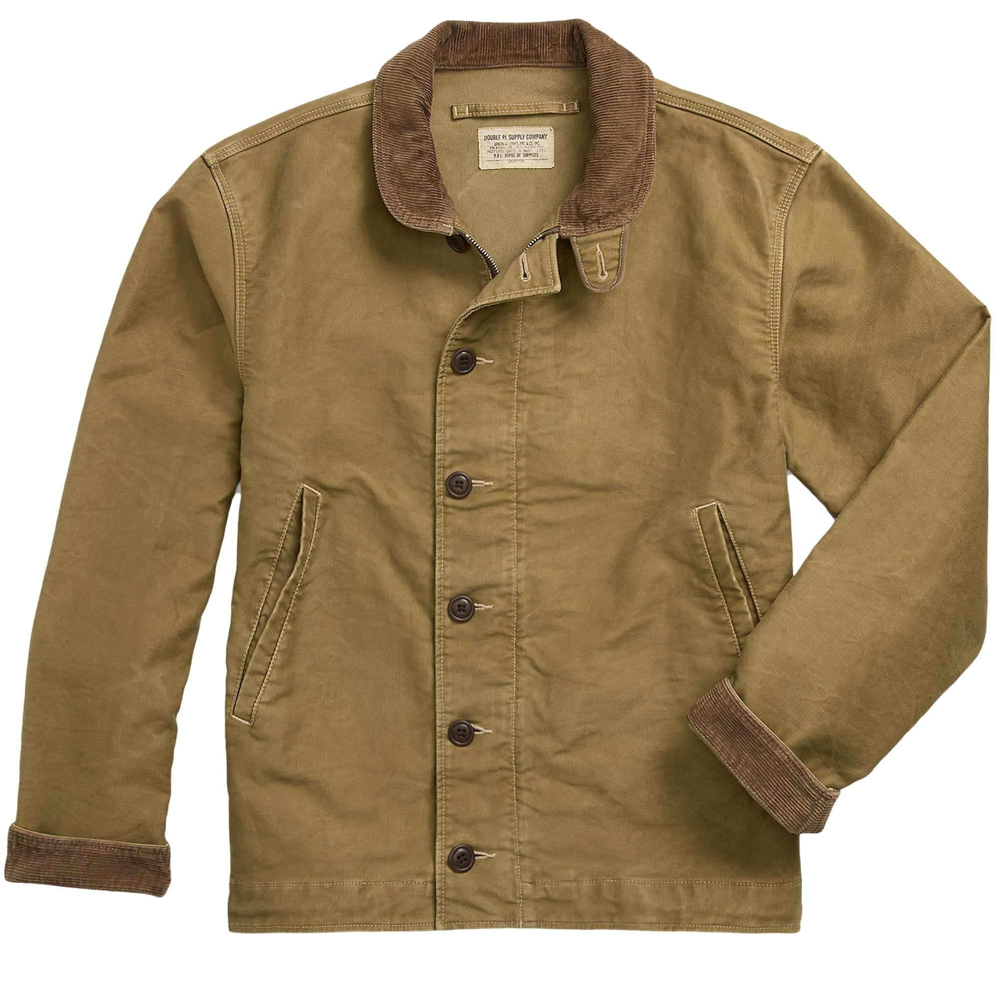 Corduroy-Collar Cotton Deck Jacket - Khaki Drab