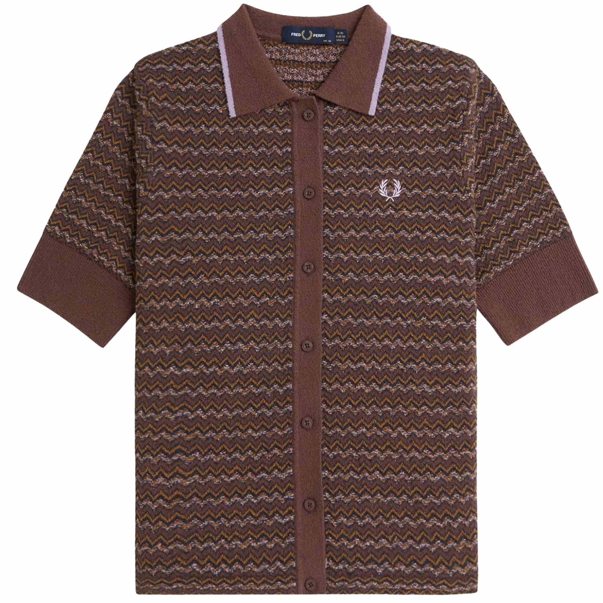 Fred Perry Womens Boucle Jacquard Knitted Shirt - Carrington Brick