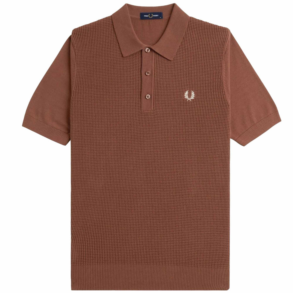 Fred Perry Waffle Stitch Knitted Shirt - Whisky Brown