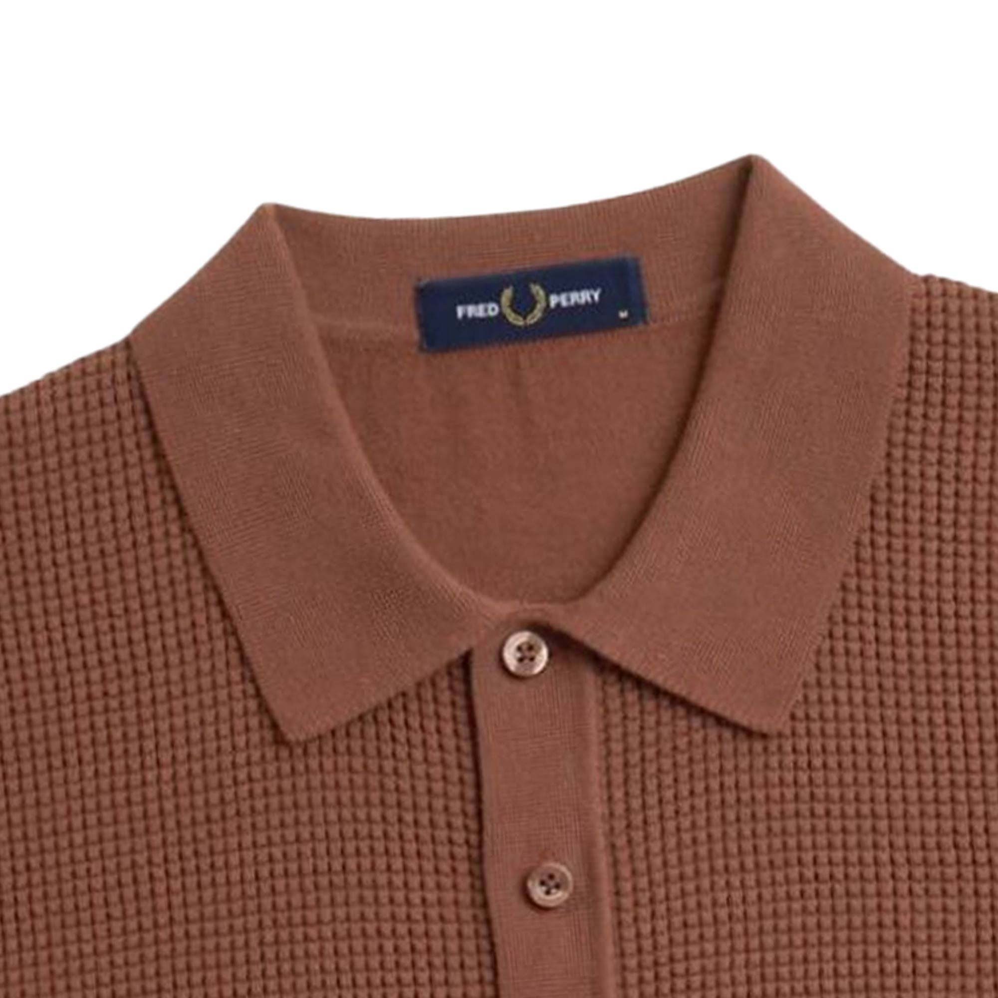 Fred Perry Waffle Stitch Knitted Shirt - Whisky Brown