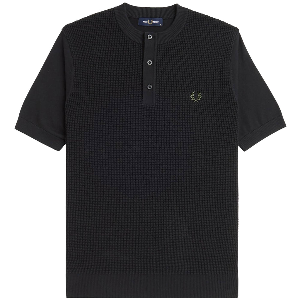 Fred Perry Waffle Stitch Henley Shirt - Black