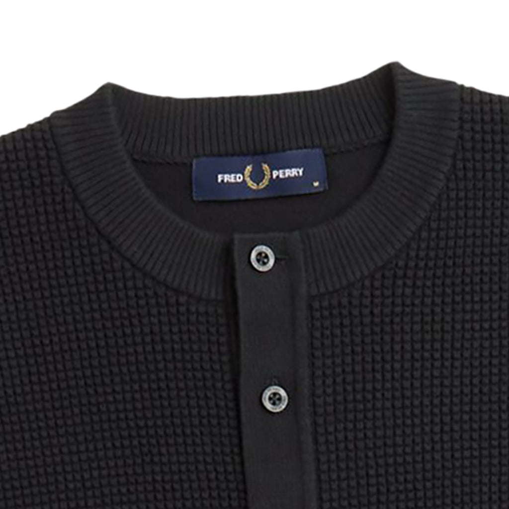 Fred Perry Waffle Stitch Henley Shirt - Black