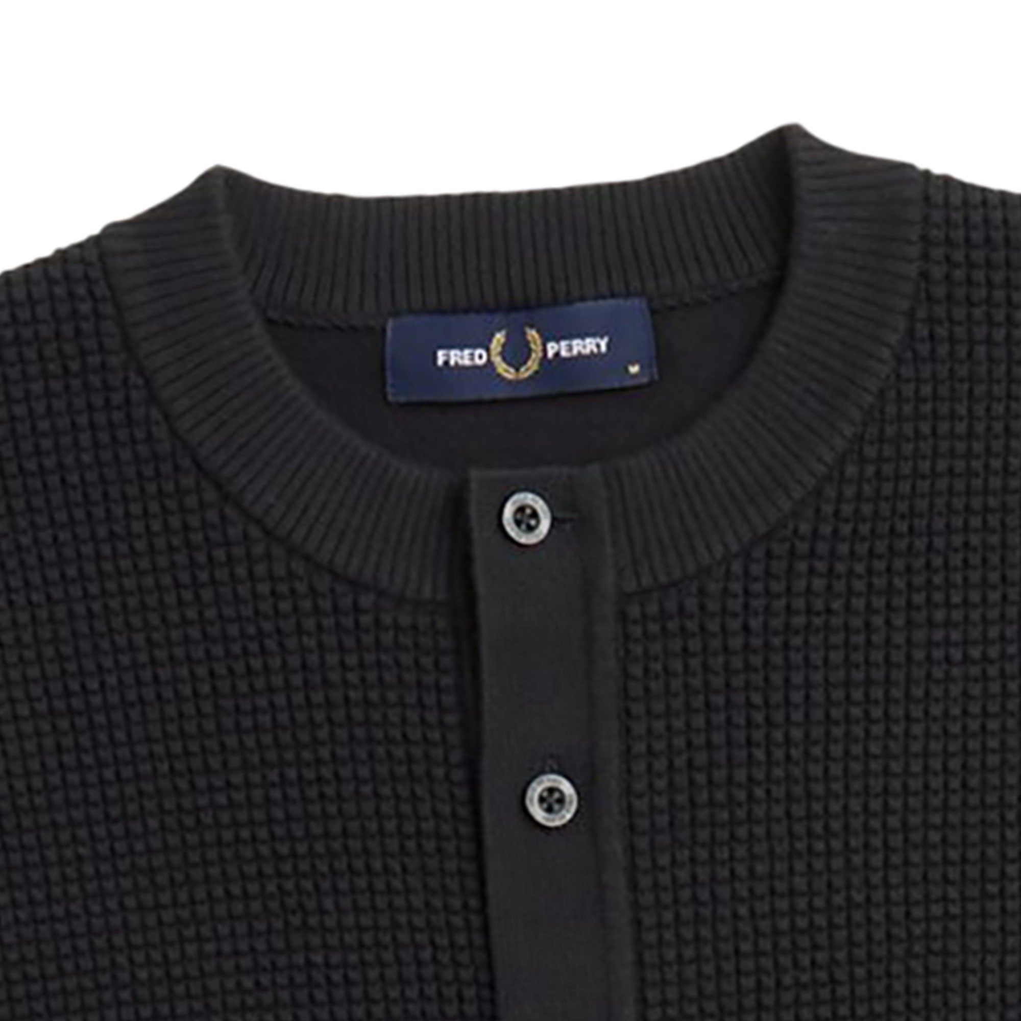 Fred Perry Waffle Stitch Henley Shirt - Black