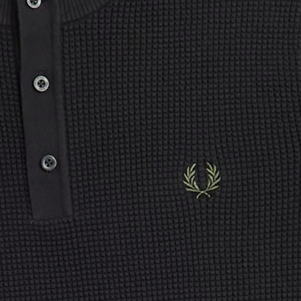 Fred Perry Waffle Stitch Henley Shirt - Black