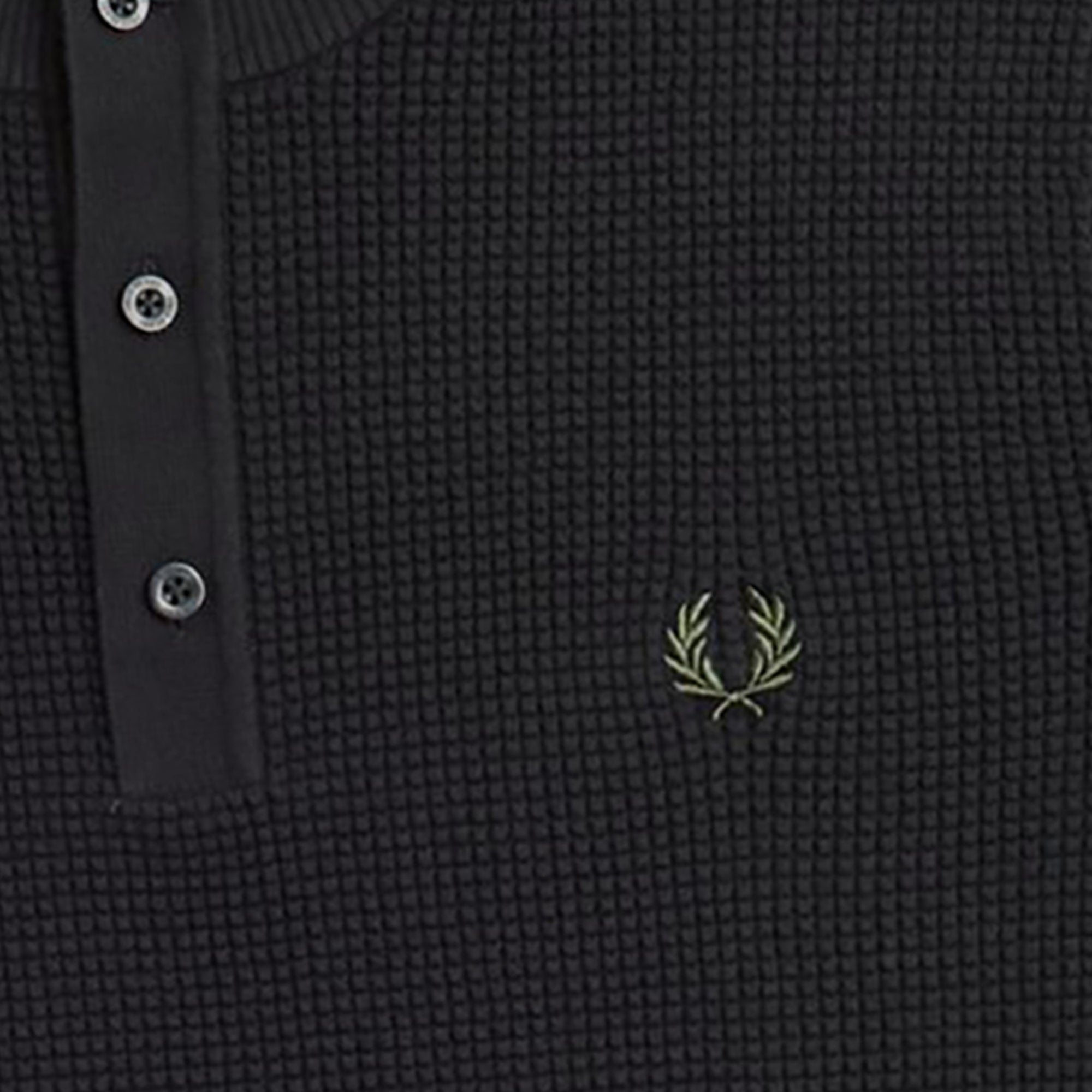 Fred Perry Waffle Stitch Henley Shirt - Black