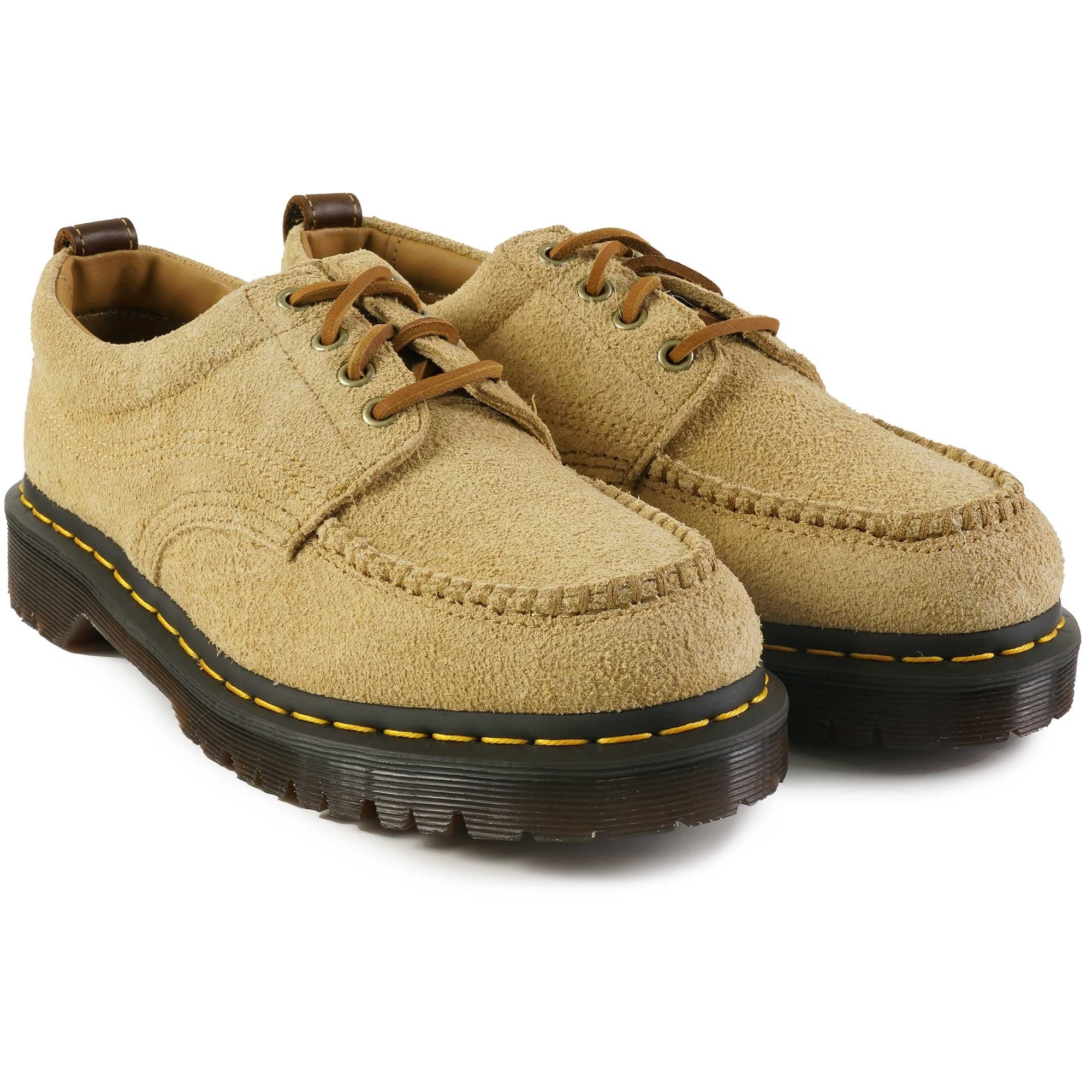 Dr. Martens Lowell 4-Eye Moc Toe Shoe - Tan Suede – Stuarts London