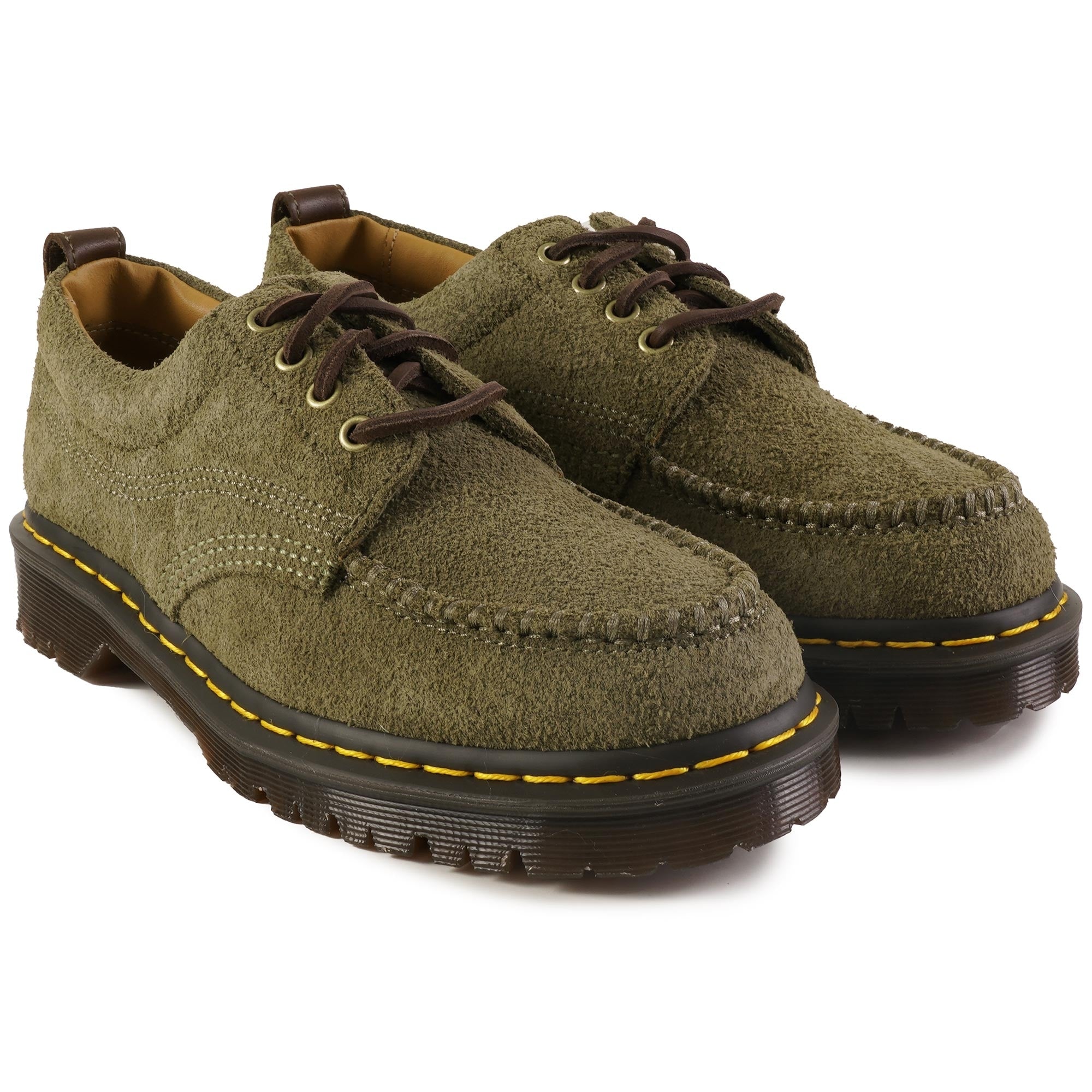 Dr. Martens Lowell 4-Eye Moc Toe Shoe - Olive Suede – Stuarts London