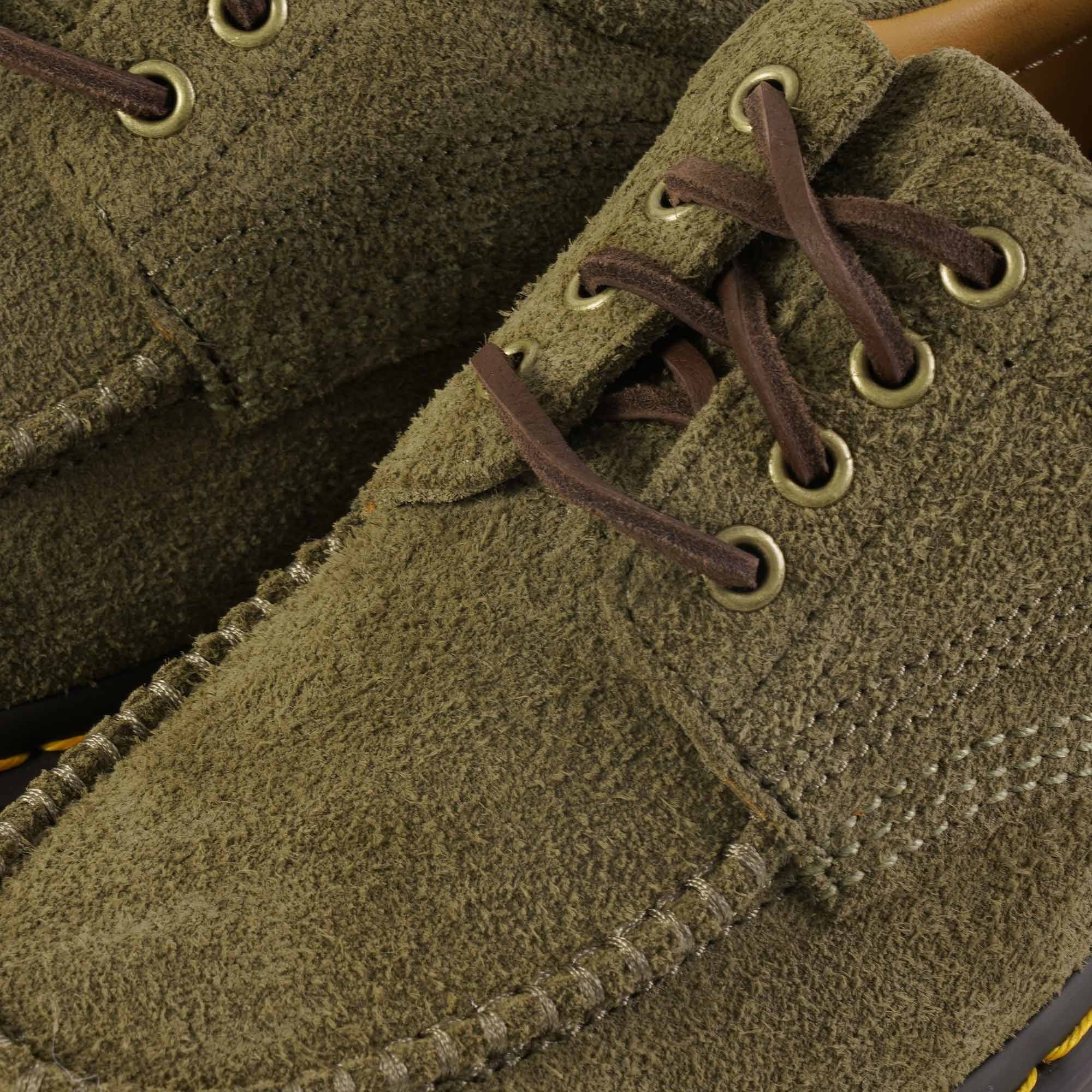 Dr. Martens Lowell 4-Eye Moc Toe Shoe - Olive Suede – Stuarts London