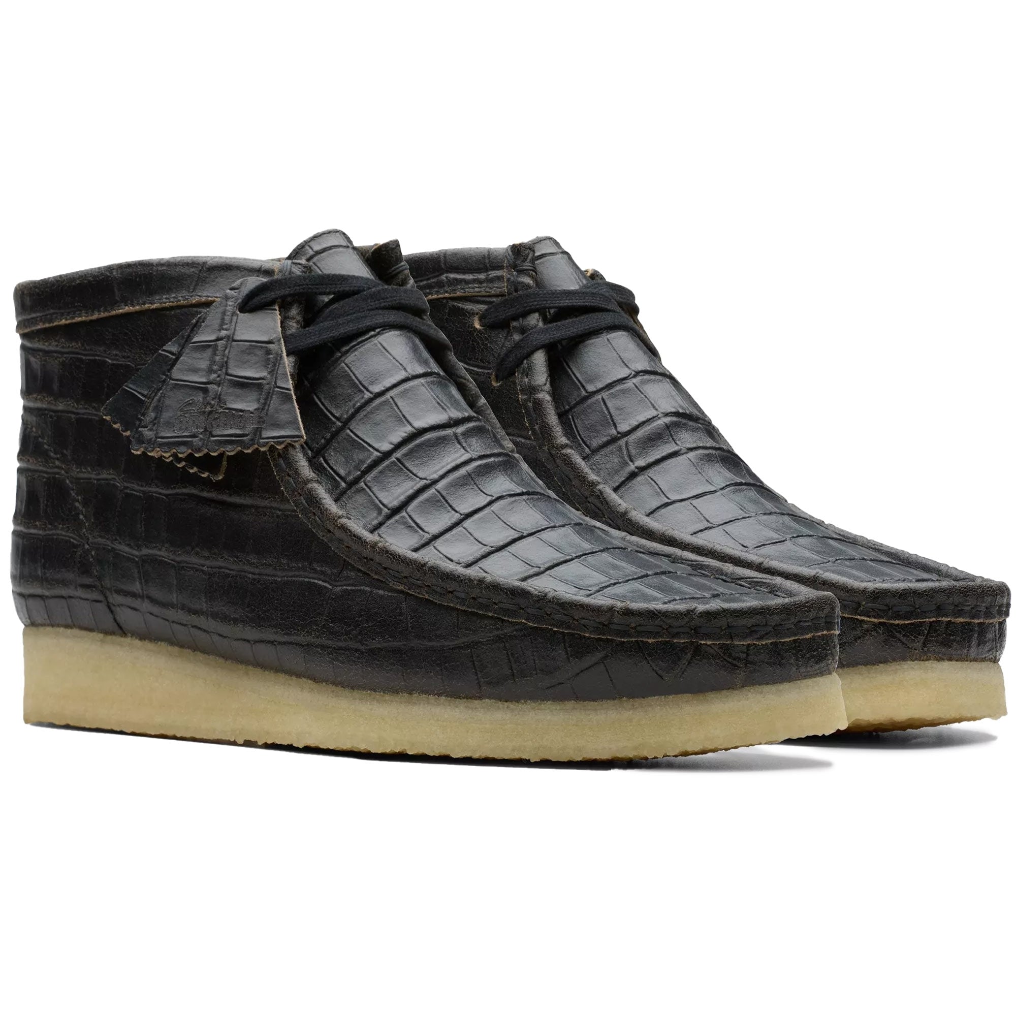 a＜Clarks＞ roku WALLABEE BLACK CROC Clarks Originals Wallabee - Black Crocodile Distress – Stuarts London