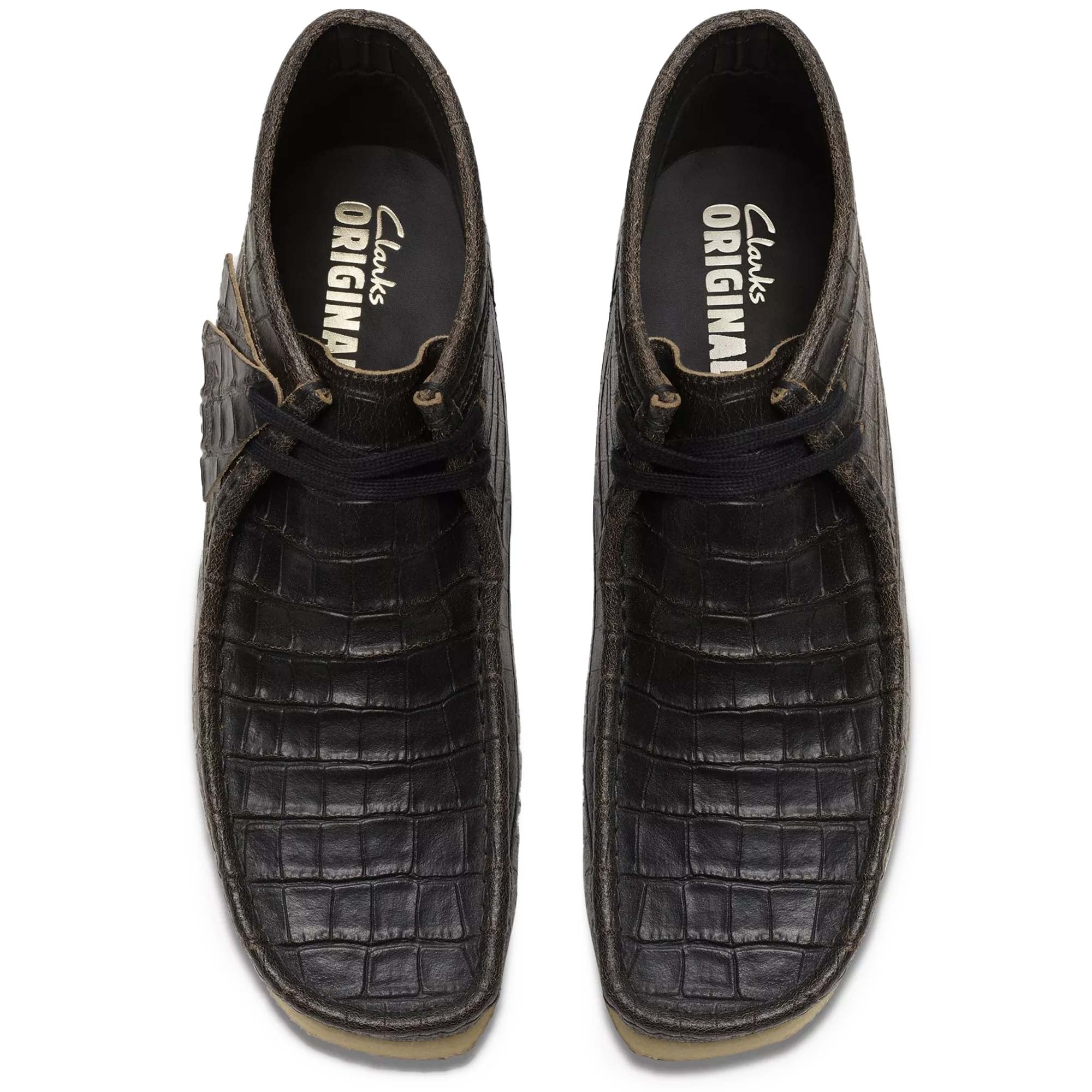 a＜Clarks＞ roku WALLABEE BLACK CROC Clarks Originals Wallabee - Black Crocodile Distress – Stuarts London