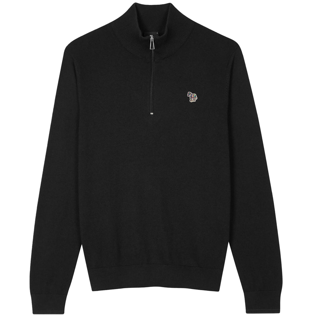 Paul Smith Cotton-Blend Half Zip Zebra Logo Sweater - Black