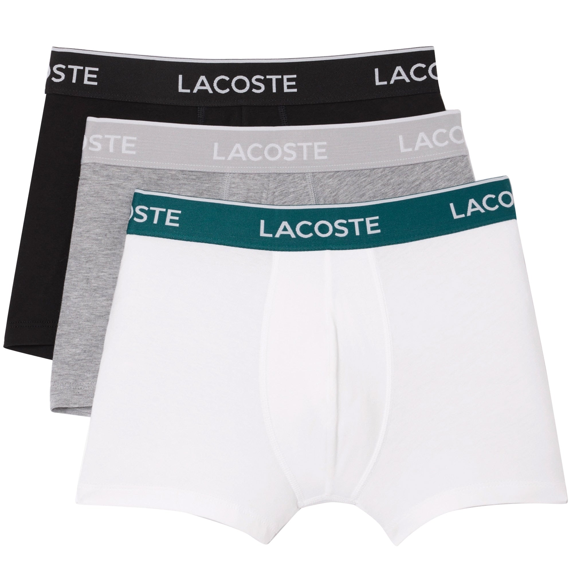 Lacoste 3 Pack Stretch Trunks - Black, White and Grey