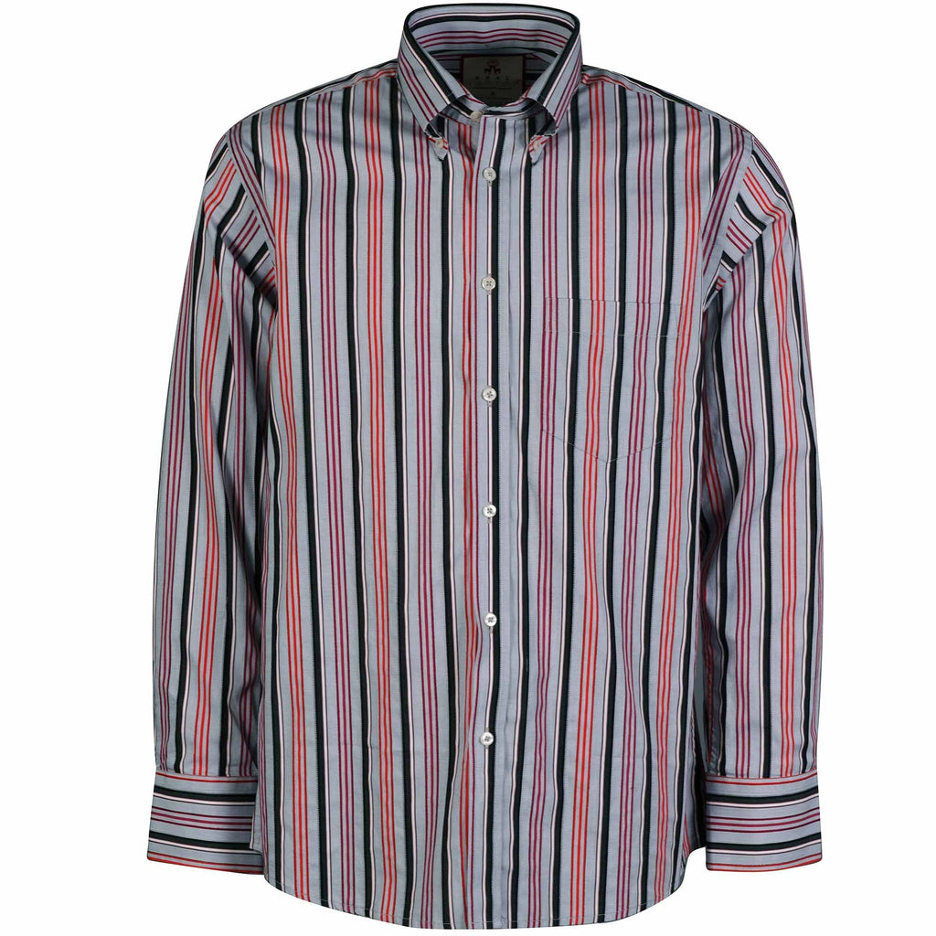 Real Hoxton Classic Striped Shirt - Grey and Orange