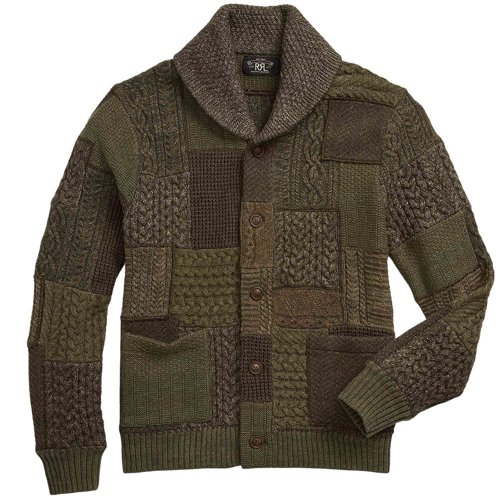 RRL by Ralph Lauren Patchwork Wool-Blend Shawl Cardigan - Farm Olive