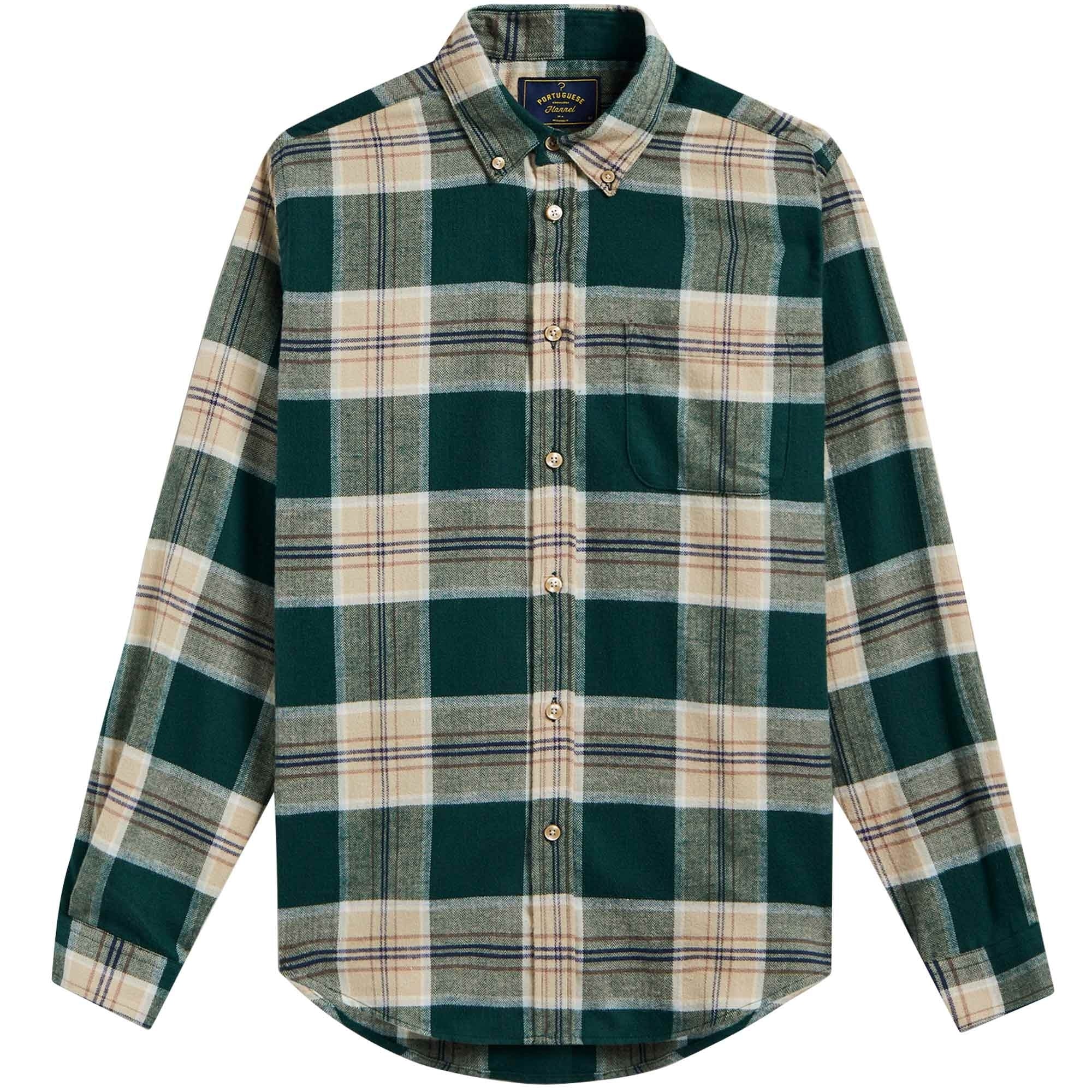 Portuguese Flannel Checked Shirt - Green and White