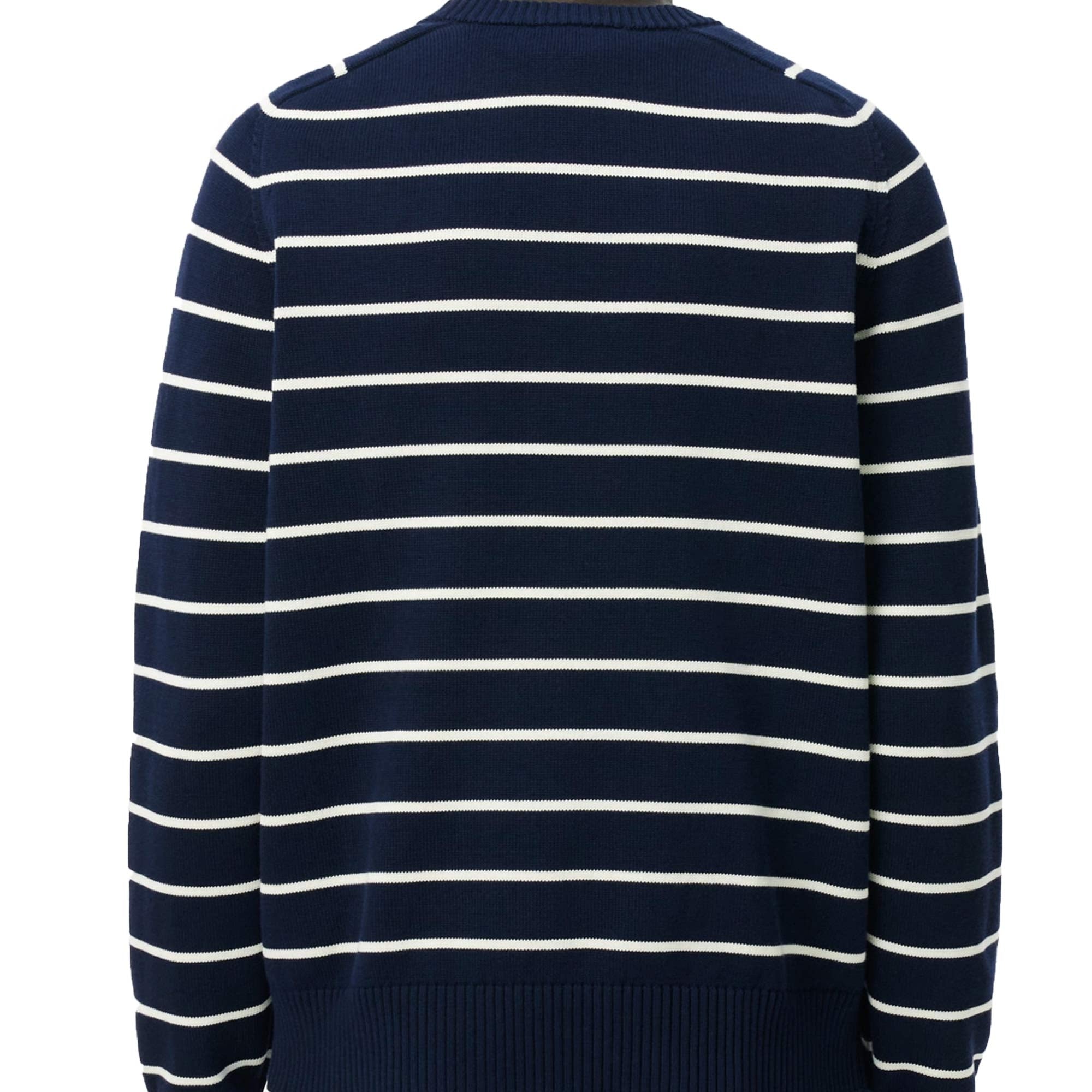 Lacoste Striped Crew Neck Sweater - Navy