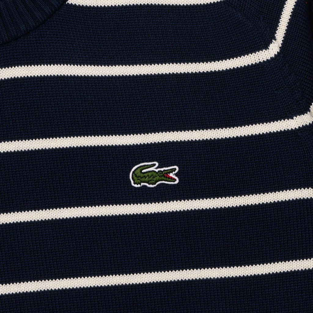 Lacoste Striped Crew Neck Sweater - Navy