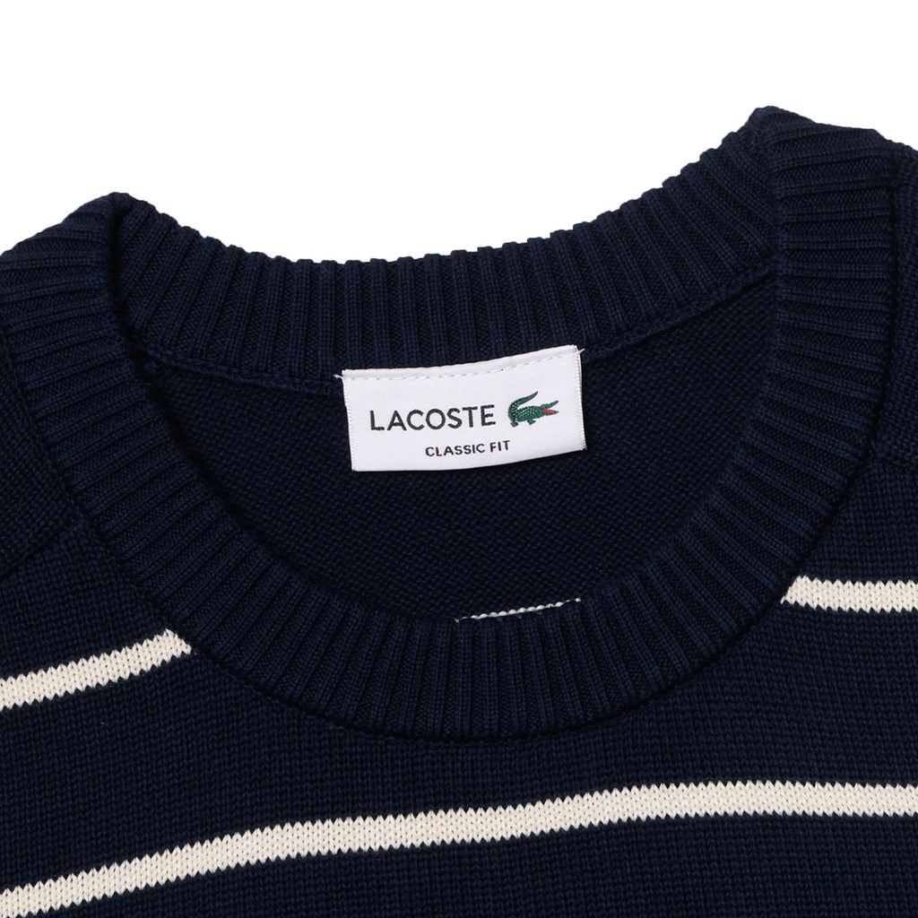 Lacoste Striped Crew Neck Sweater - Navy