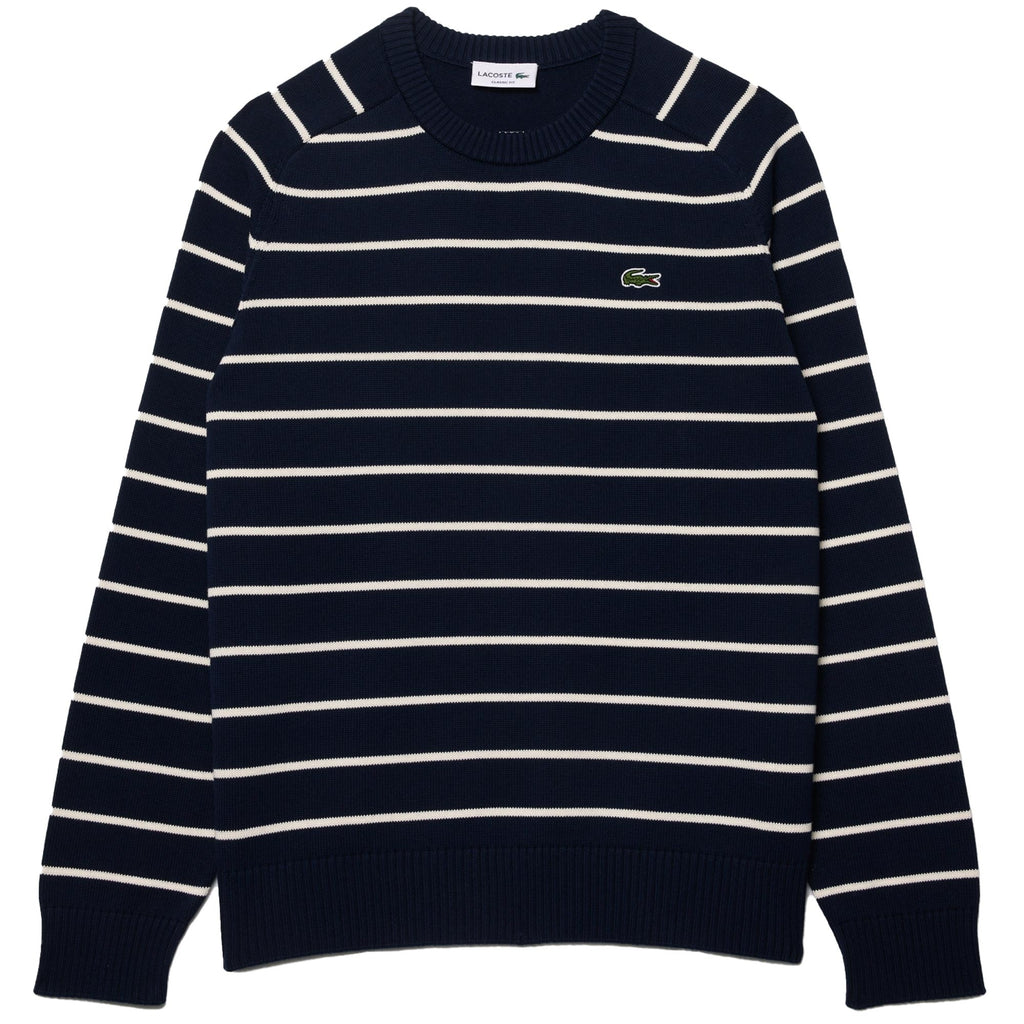 Lacoste Striped Crew Neck Sweater - Navy