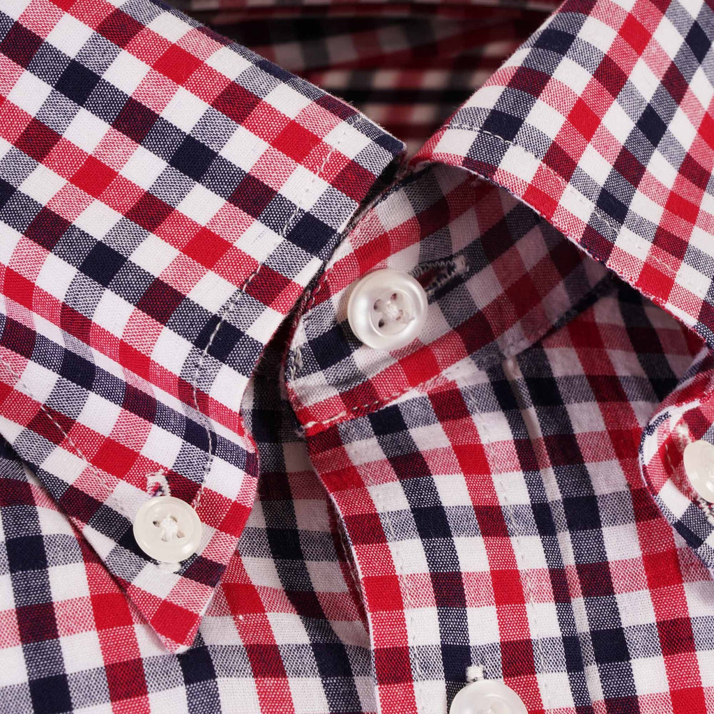 Real Hoxton Gingham Check Short Sleeves Shirt - Red and Black