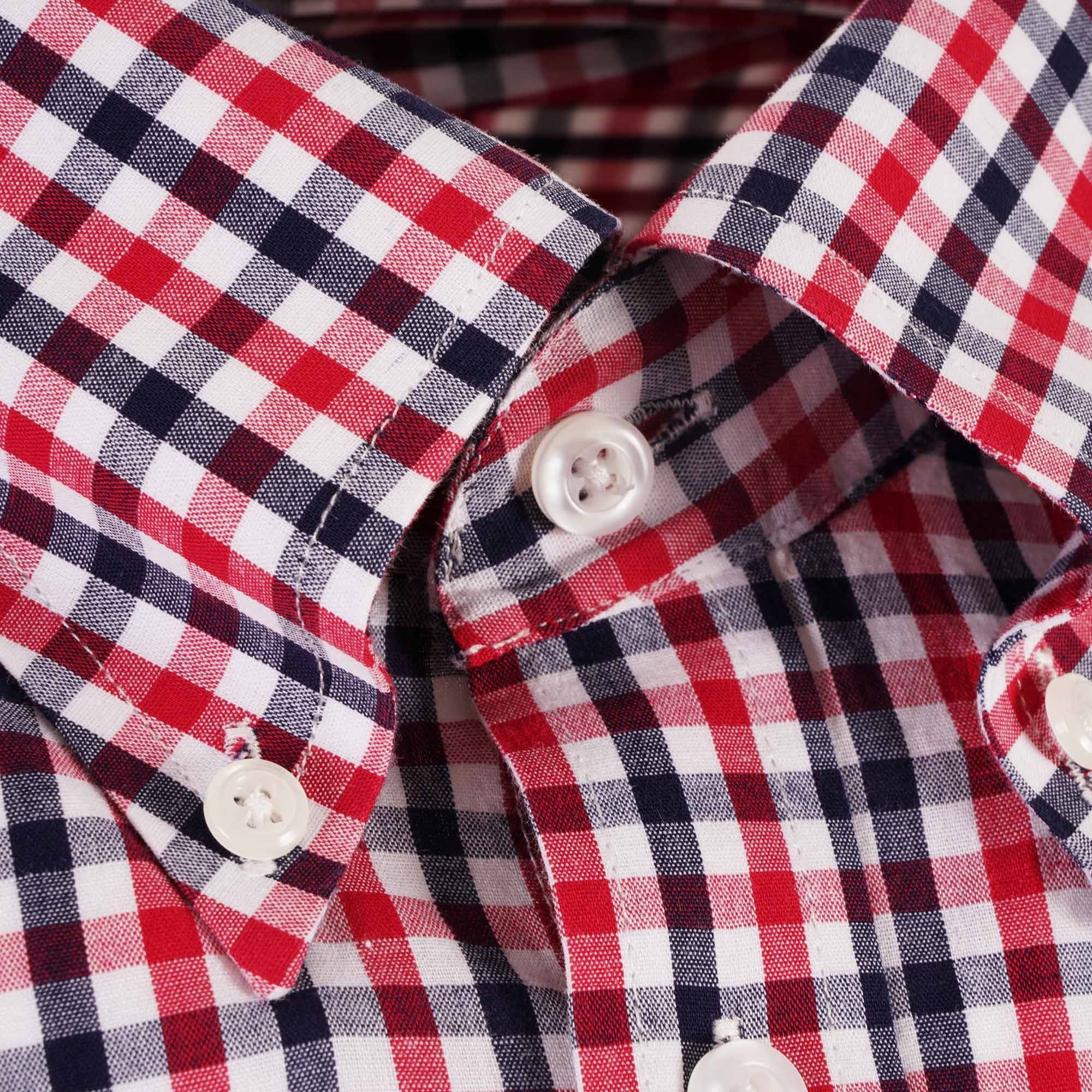 Real Hoxton Gingham Check Short Sleeves Shirt - Red and Black