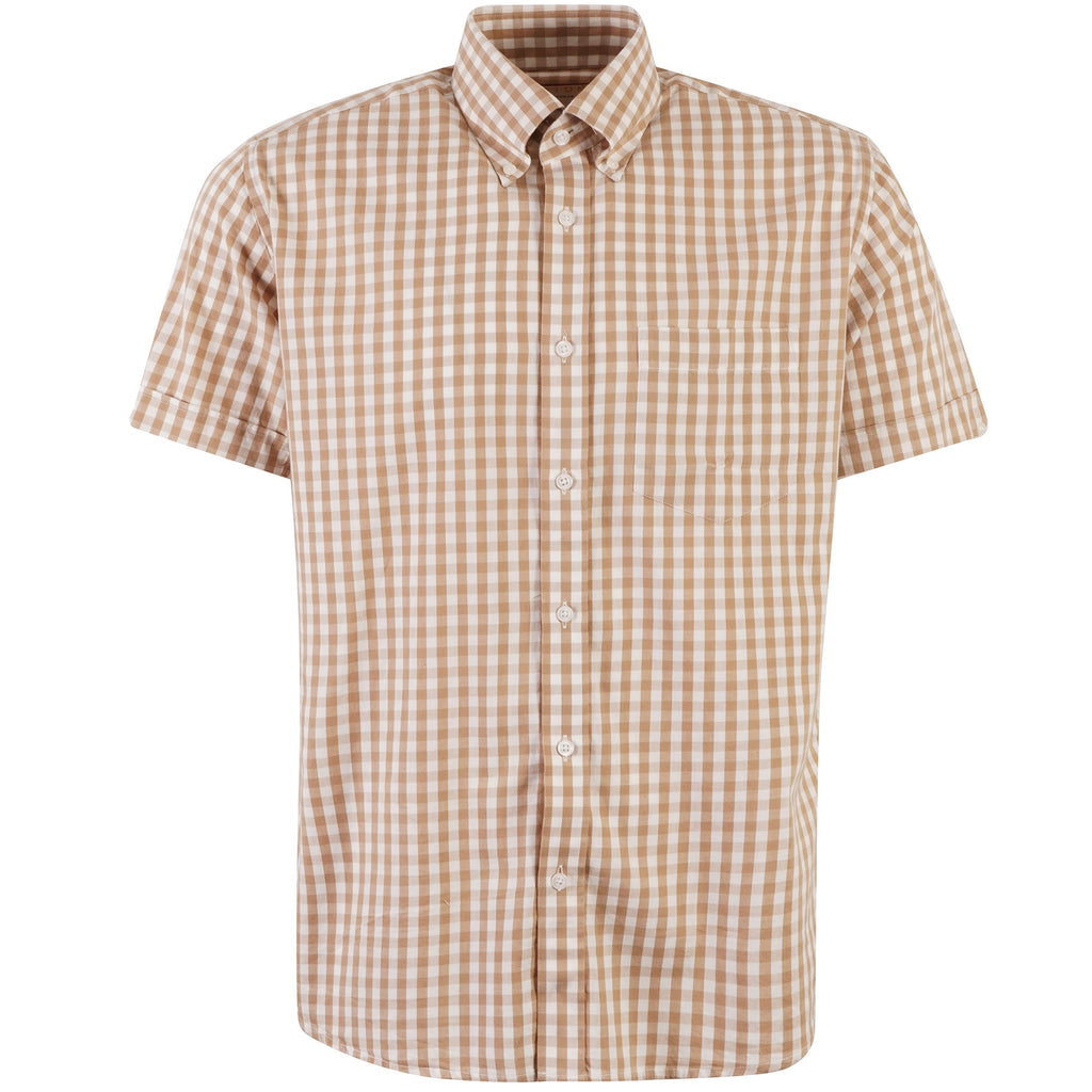Real Hoxton Gingham Check Short Sleeves Shirt -Beige