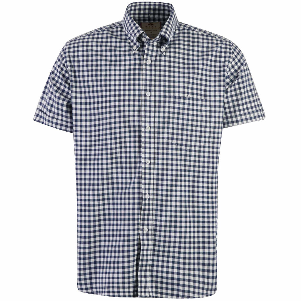 Real Hoxton Gingham Check Short Sleeves Shirt - Navy