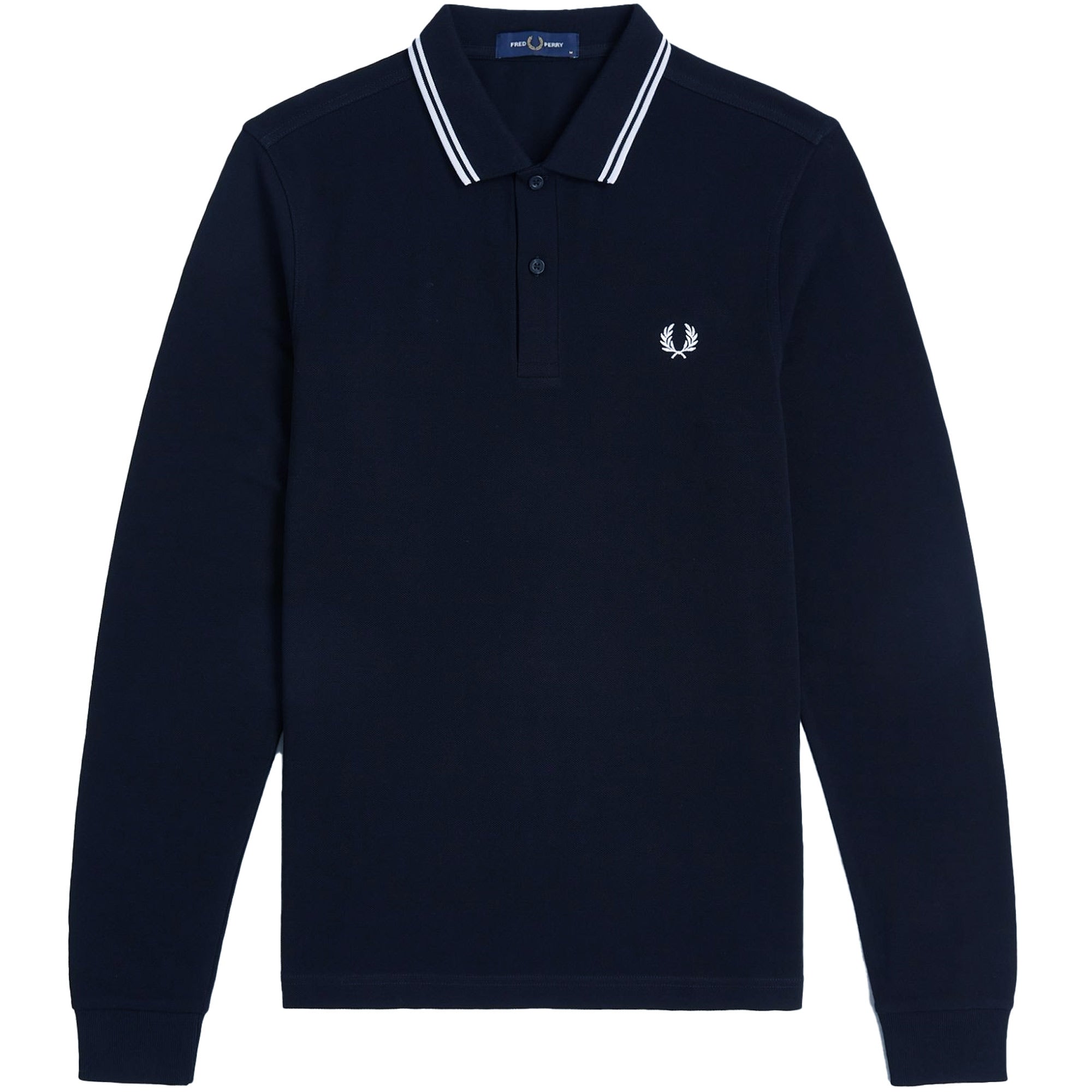 Fred Perry M3636 Long Sleeve Twin Tipped Polo Shirt - Navy and White