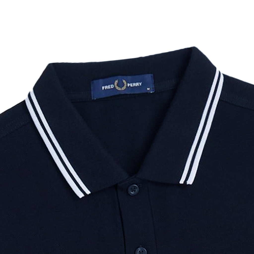Fred Perry M3636 Long Sleeve Twin Tipped Polo Shirt - Navy and White