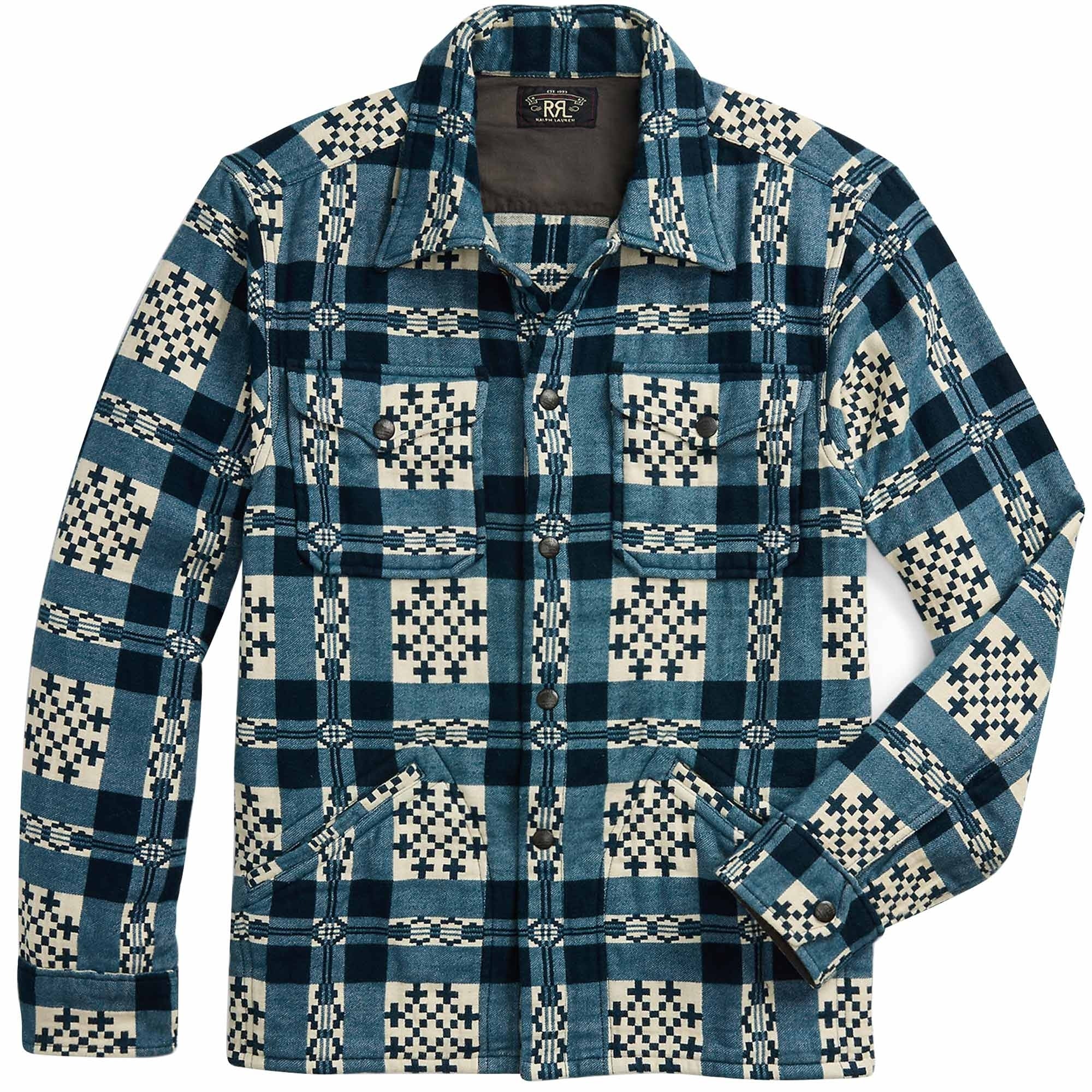 RRL by Ralph Lauren Patterned Jacquard Overshirt - Creme Navy