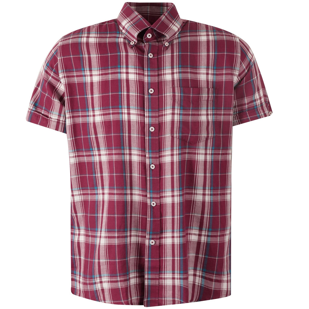 Real Hoxton Check Short Sleeves Shirt - Wine Blue
