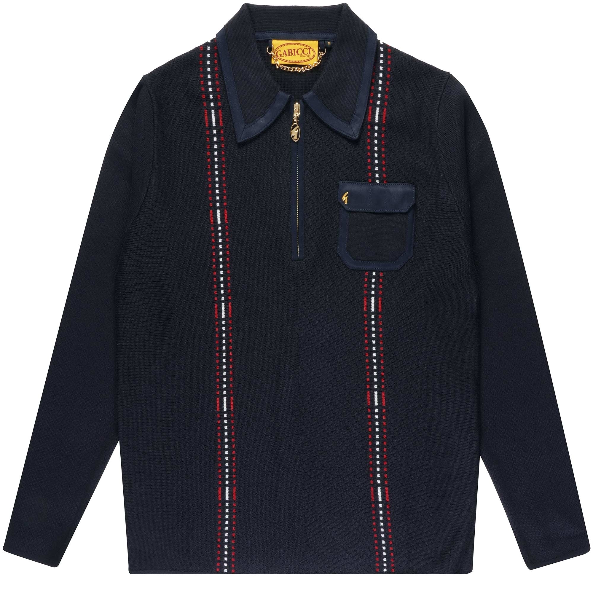 Gabicci Vintage Fleetwood Zip Knitted Polo Shirt - Navy