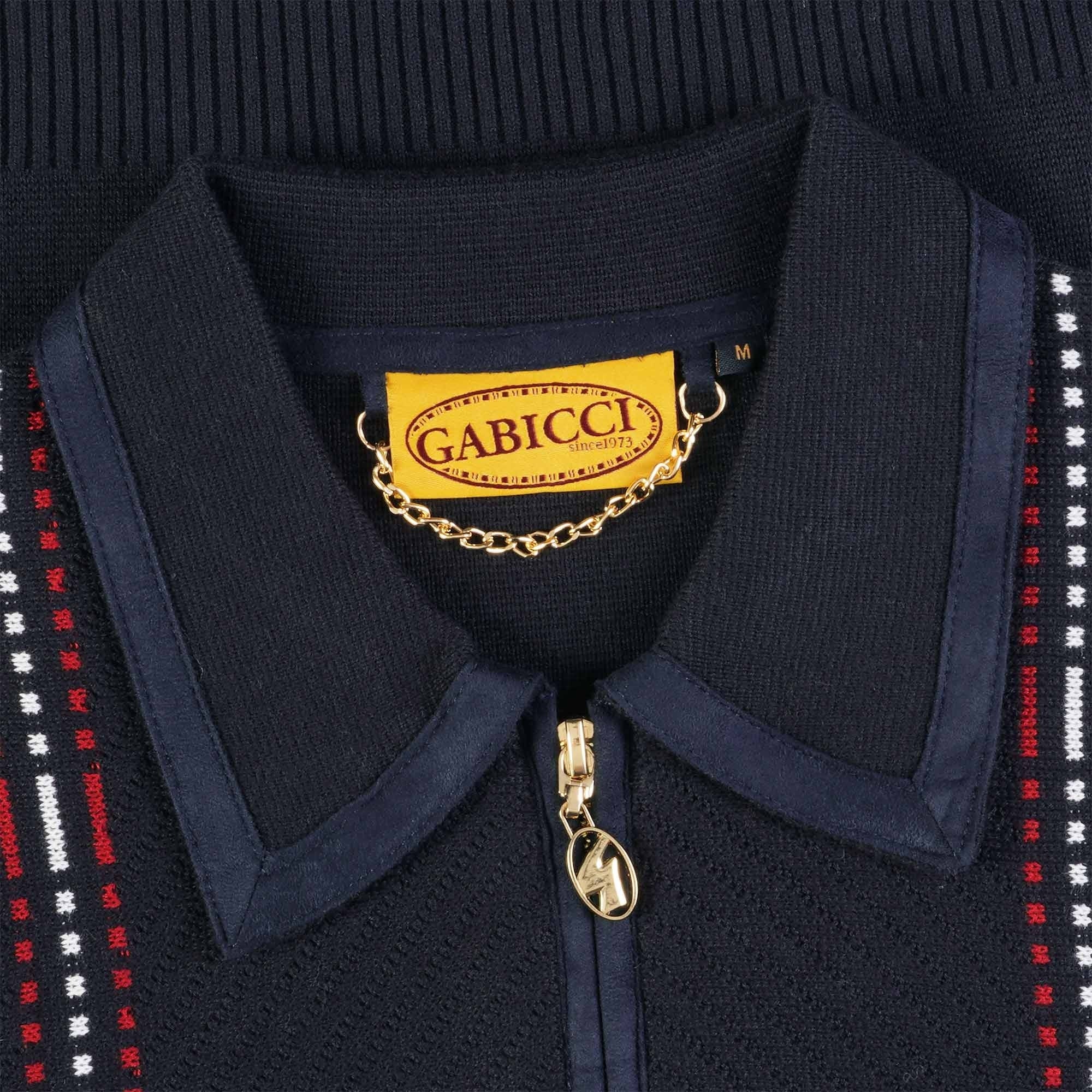 Gabicci Vintage Fleetwood Zip Knitted Polo Shirt - Navy