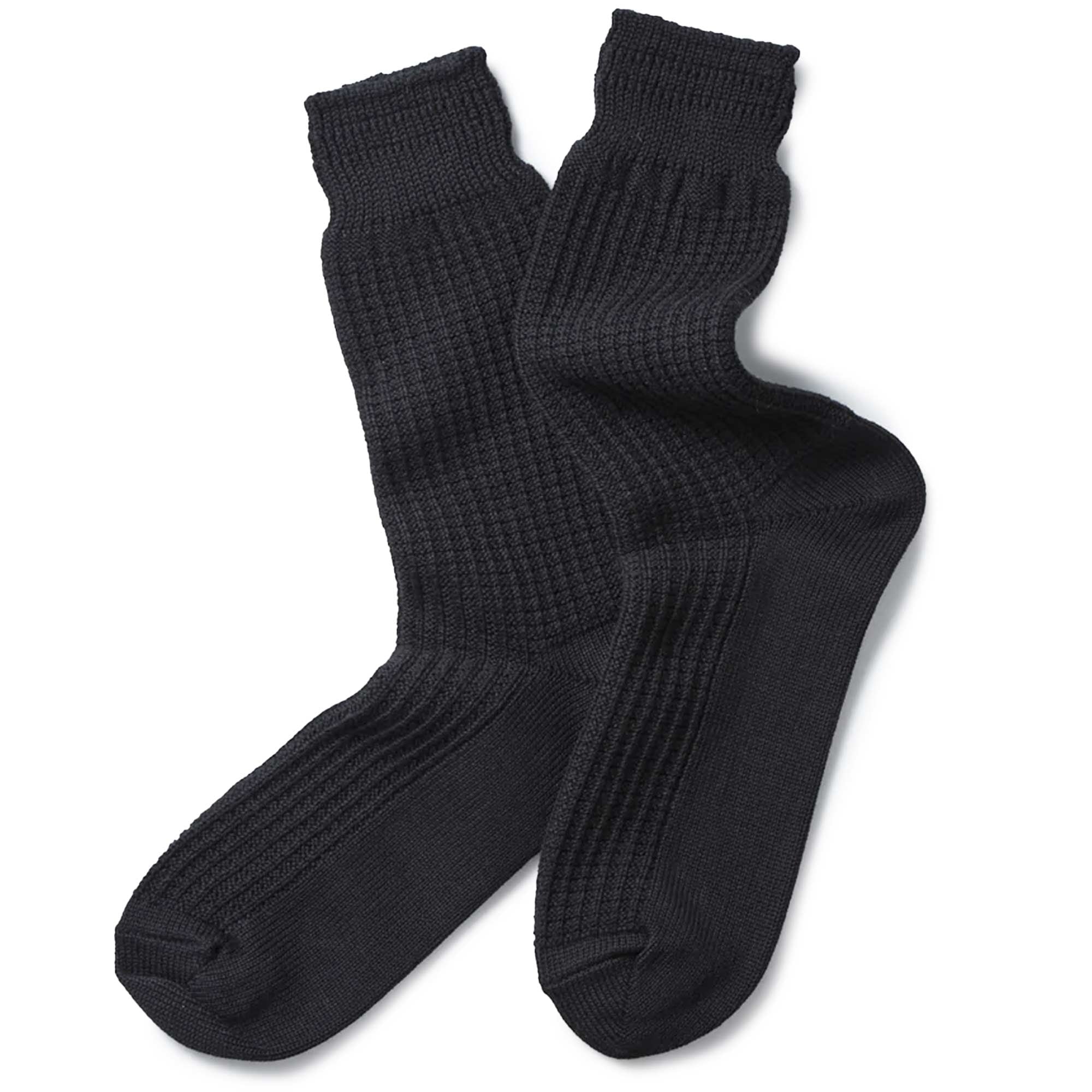 RoToTo Socks Cotton Waffle Crew Socks - Black