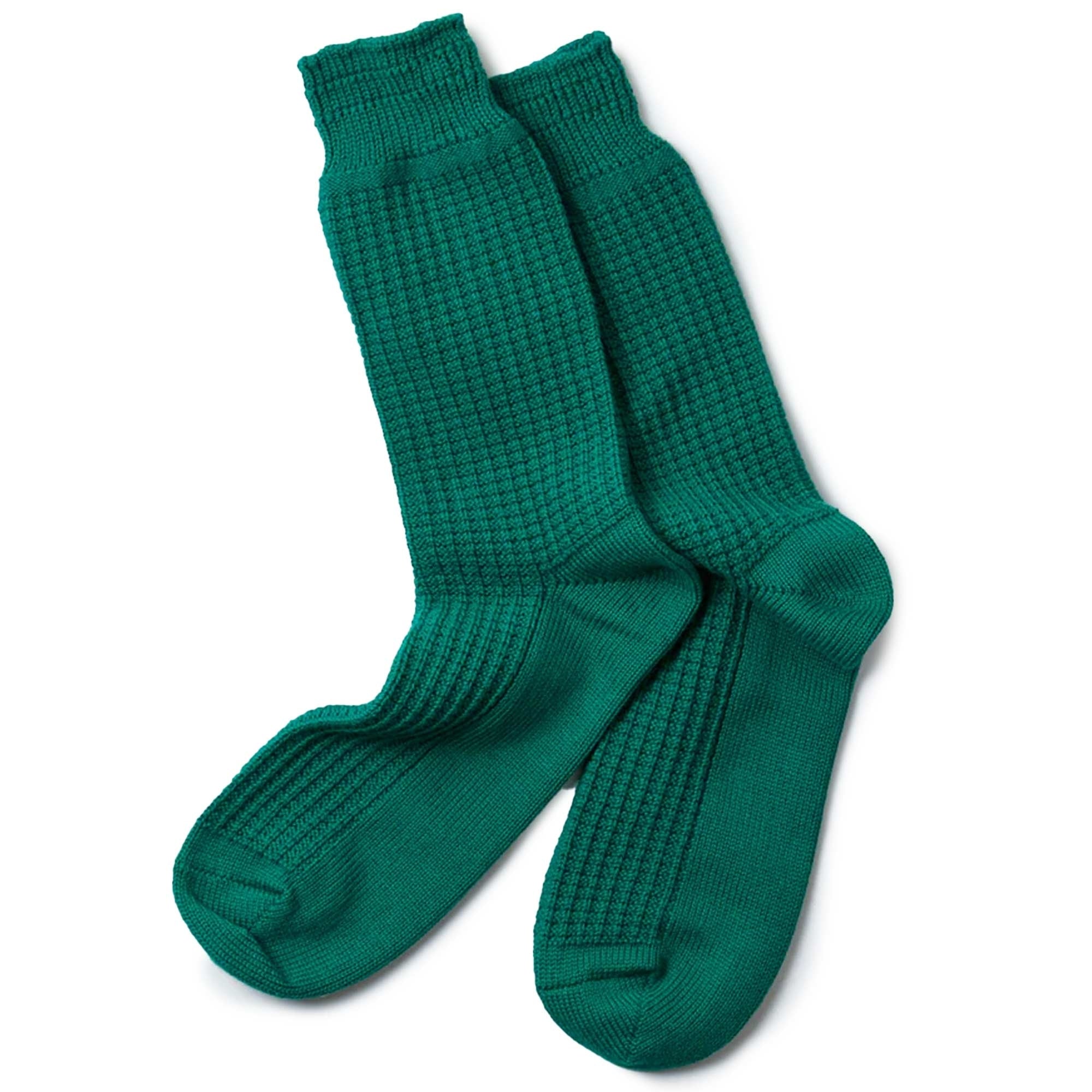 RoToTo Socks Cotton Waffle Crew Socks - Sea Green